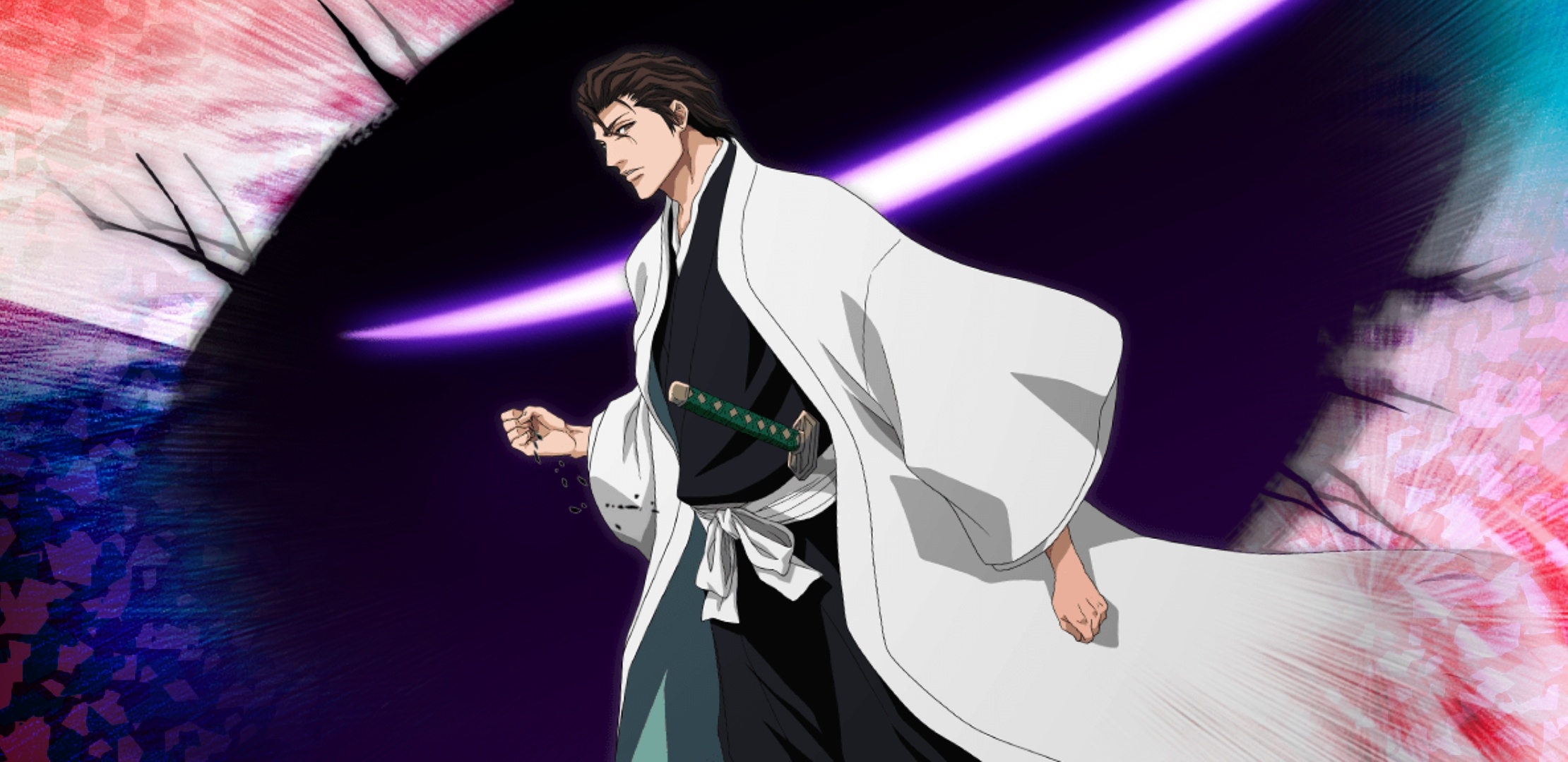 Sosuke Aizen, Kyoka Suigetsu, Captain haori, Dual Screen Desktop wallpaper