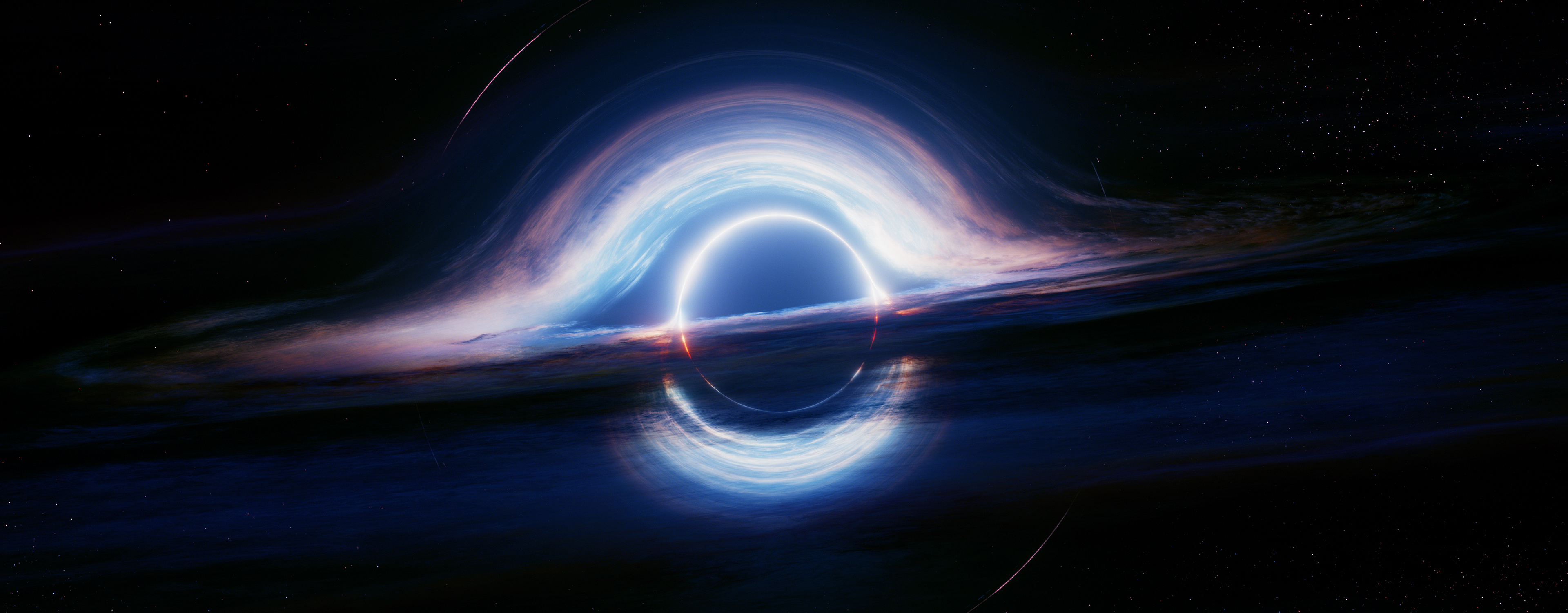 Gargantua (Interstellar), Hyperspace exploration, Einstein's theory, Gravitational pull, 3840x1510 Dual Screen Desktop