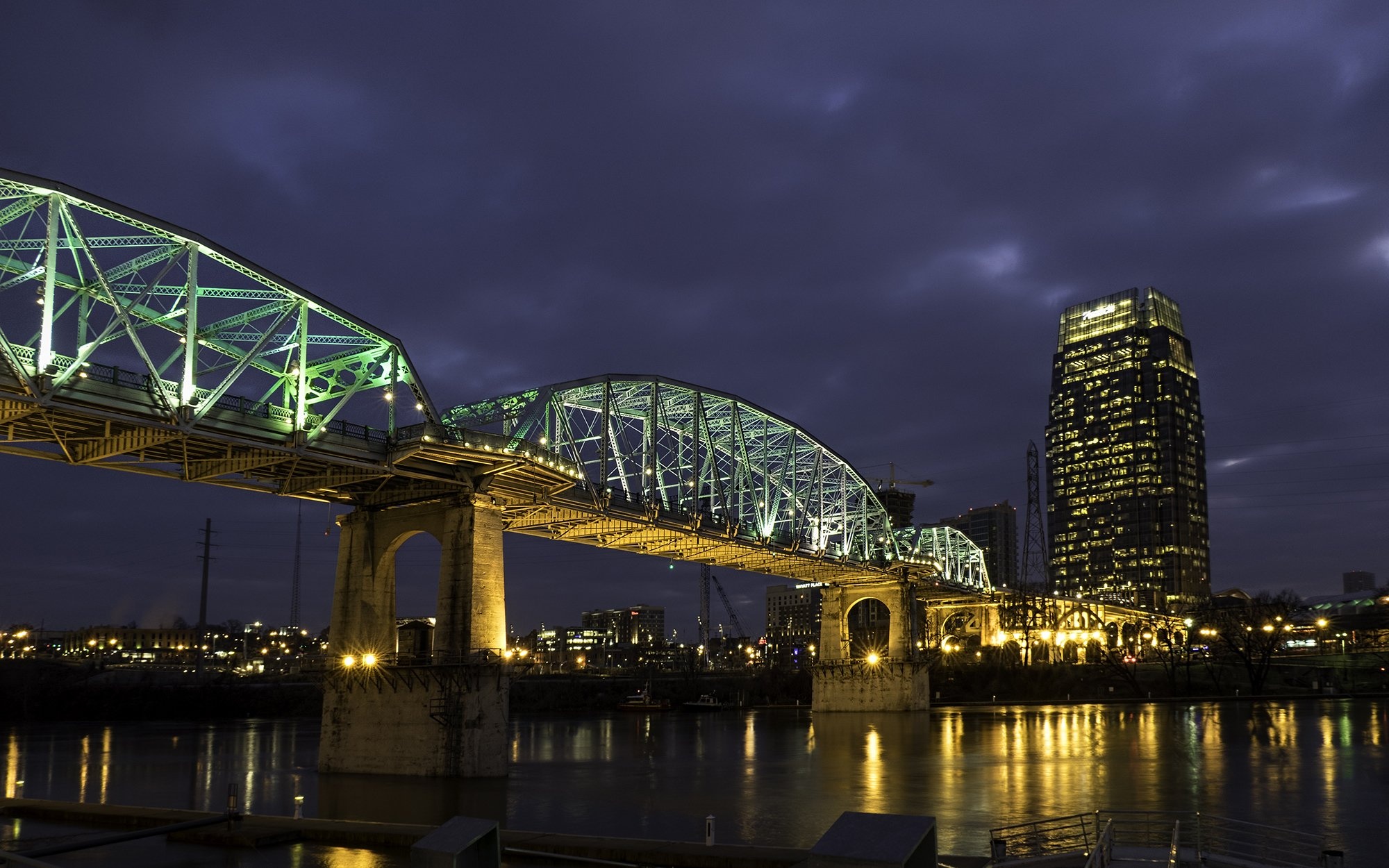 USA houses, Rivers, Night street lights, Nashville, 2000x1250 HD Desktop