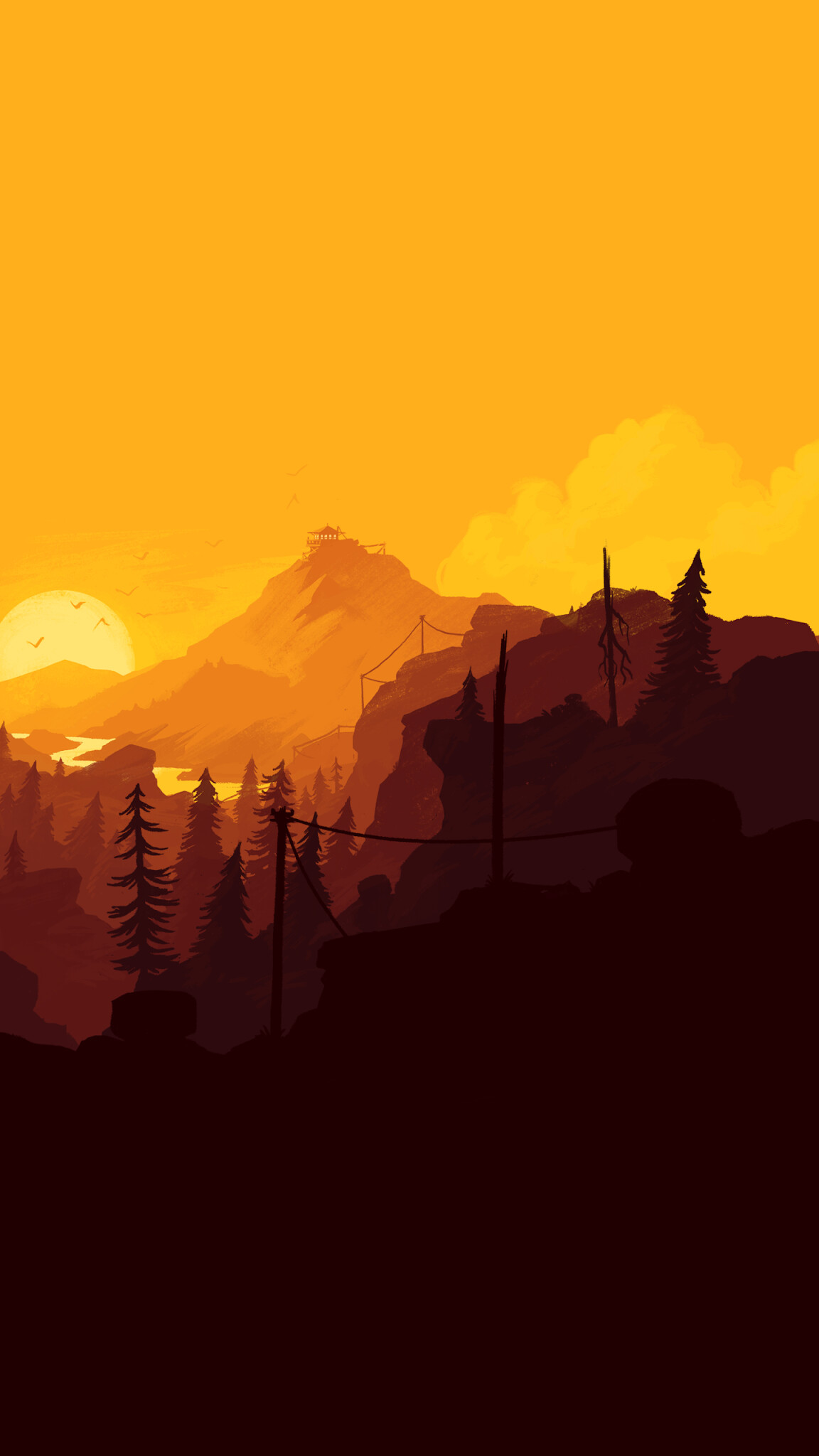 Firewatch, Minimalist mobile wallpaper, Sunset beauty, Gaming-inspired, 1160x2050 HD Phone