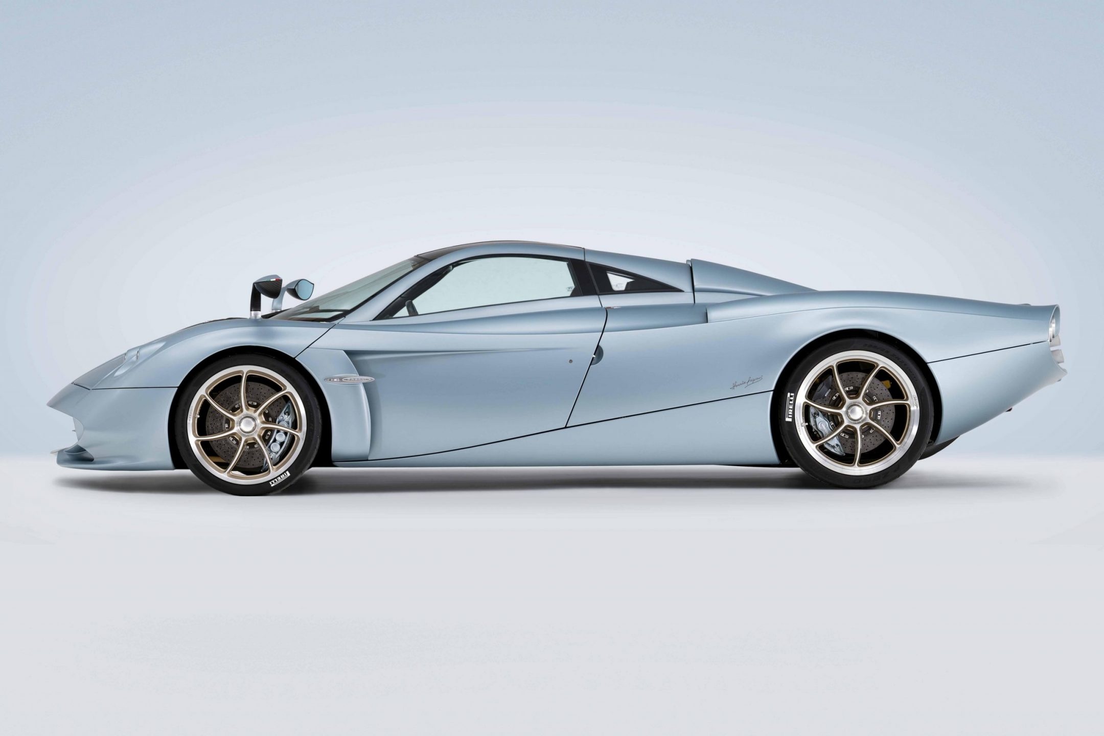 Pagani Huayra Codalunga, side profile view, bronze alloy wheels, HD Desktop wallpaper