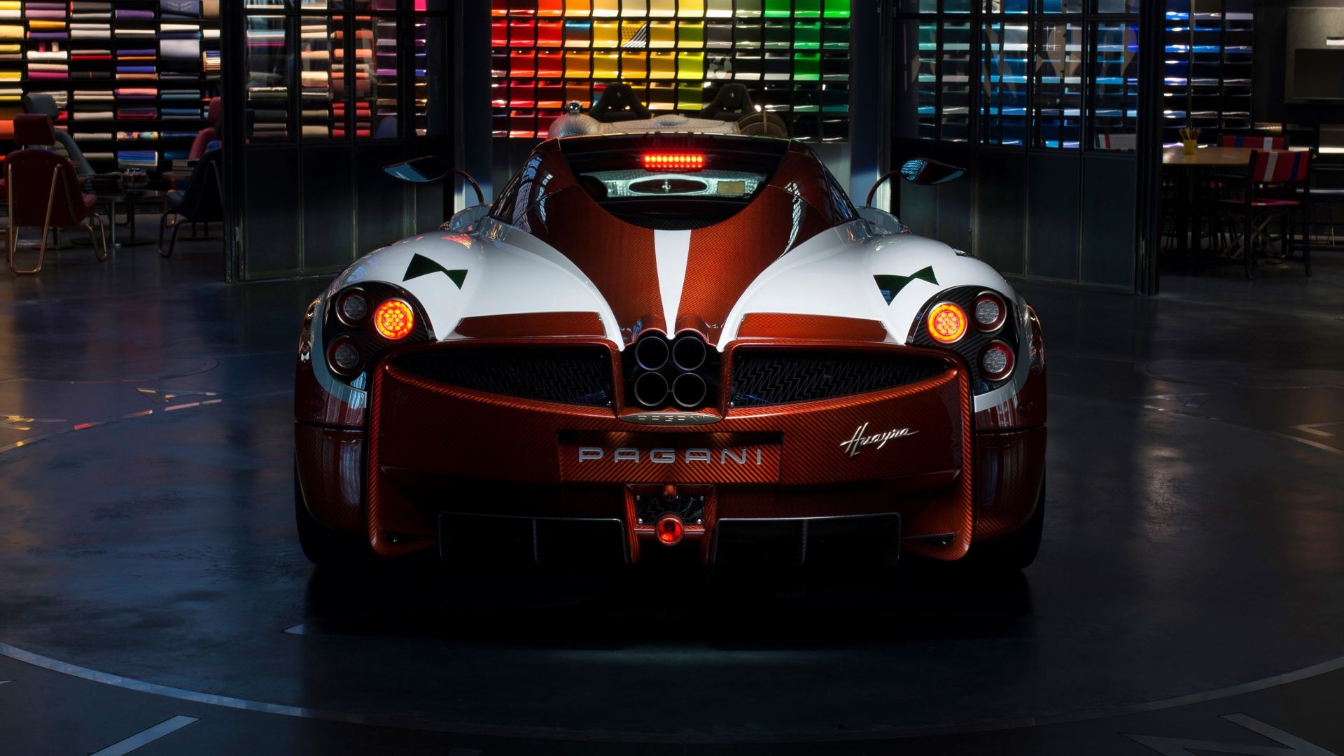Pagani Huayra, Pagani Atelier showroom, Quad exhaust system, Full HD Desktop wallpaper