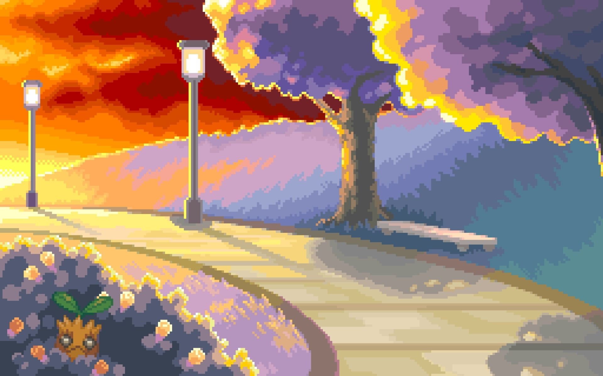 Pixel Art, Lit Pathway, Pokmon Universe, Nighttime Ambience, Video Game Pixels, 1920x1200 HD Desktop