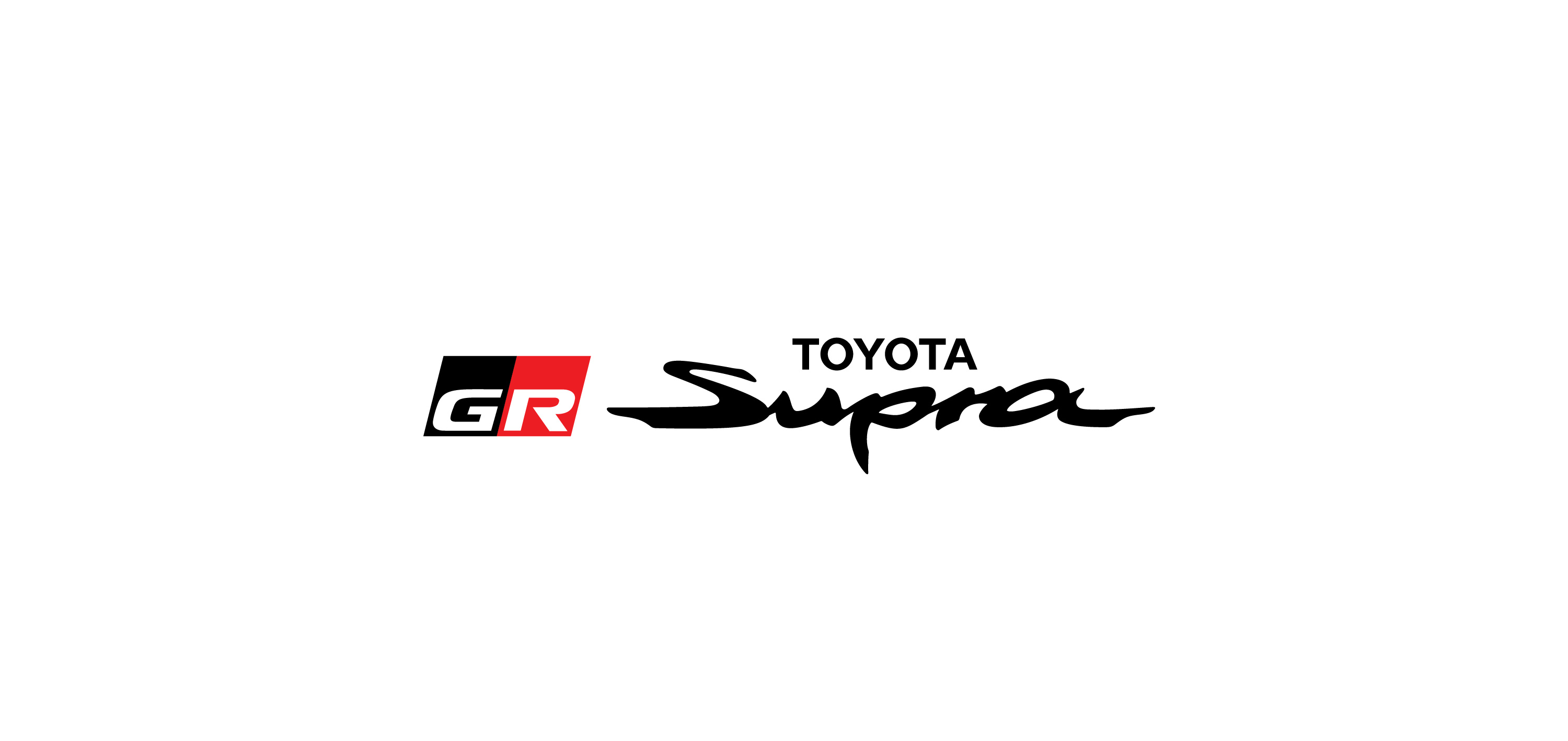 Toyota GR Supra logo, Gazoo Racing GR emblem, Minimalist white backdrop, Dual Screen Desktop wallpaper