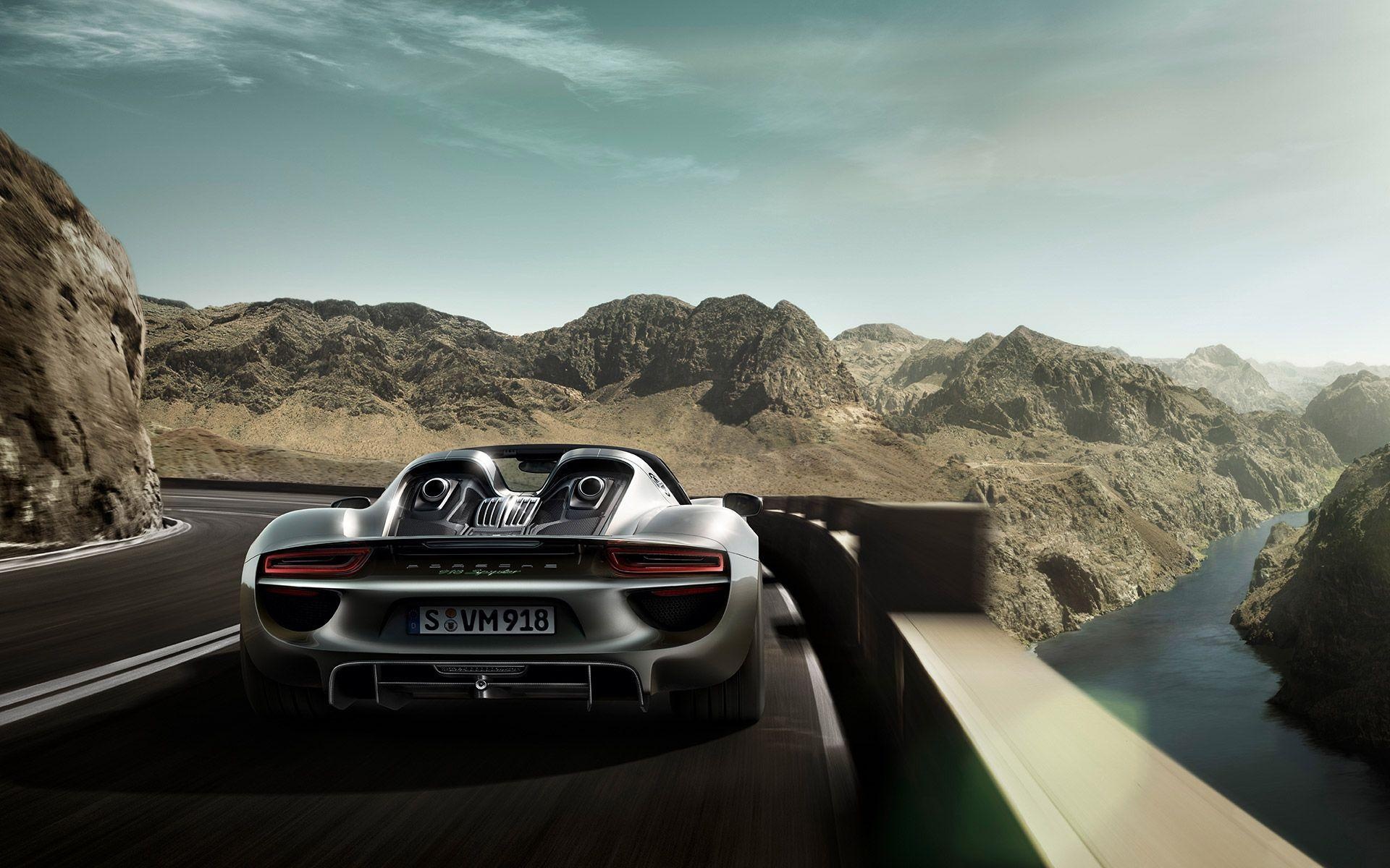 Porsche 918 Spyder, Winding canyon mountain road, River canyon landscape, HD Desktop wallpaper