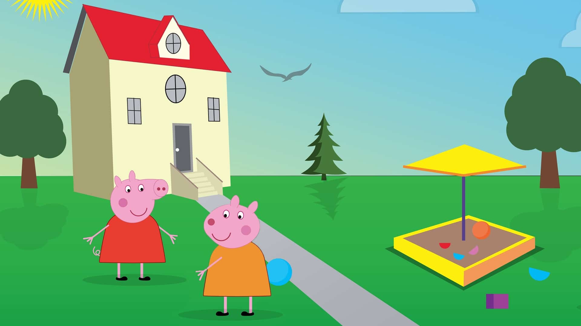 Peppa Pig, Peppa Pig house, Canopied sandbox, Full HD Desktop wallpaper