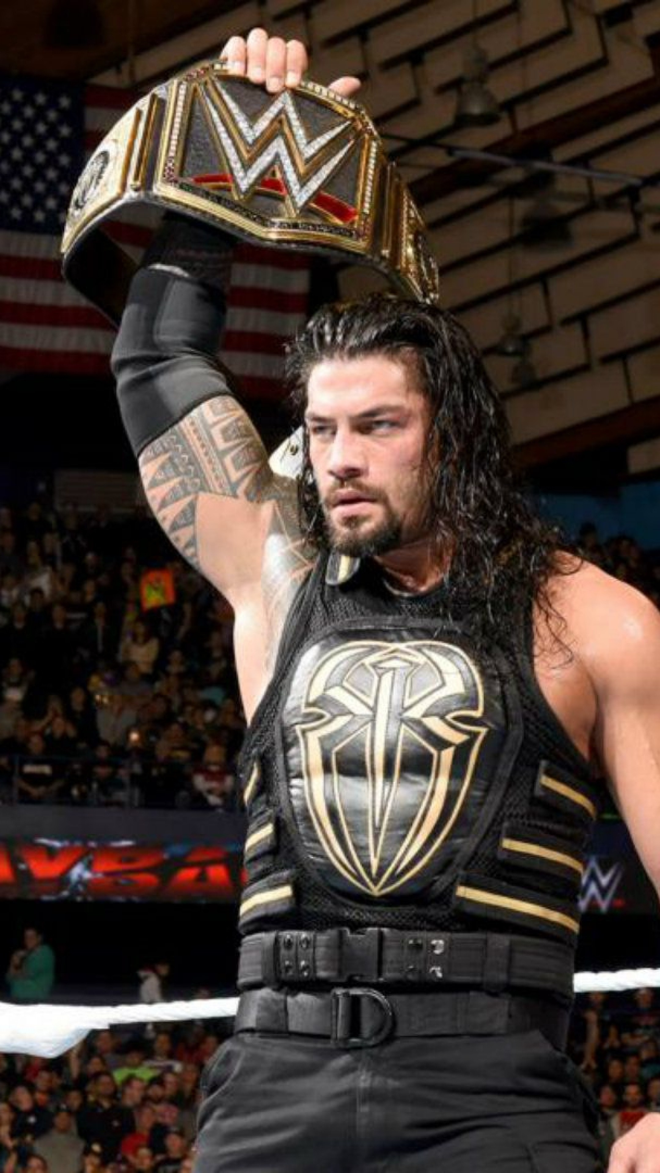 Roman Reigns, WWE World Heavyweight Championship, tactical vest, 4K Phone wallpaper