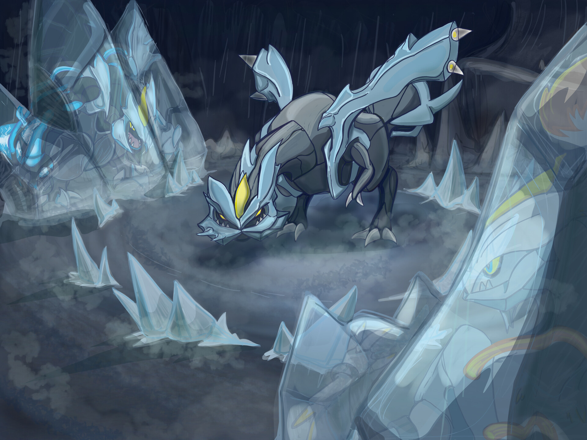 Kyurem, Pokemon fanart, Ice type Pokemon, Artistic representation, 1920x1440 HD Desktop