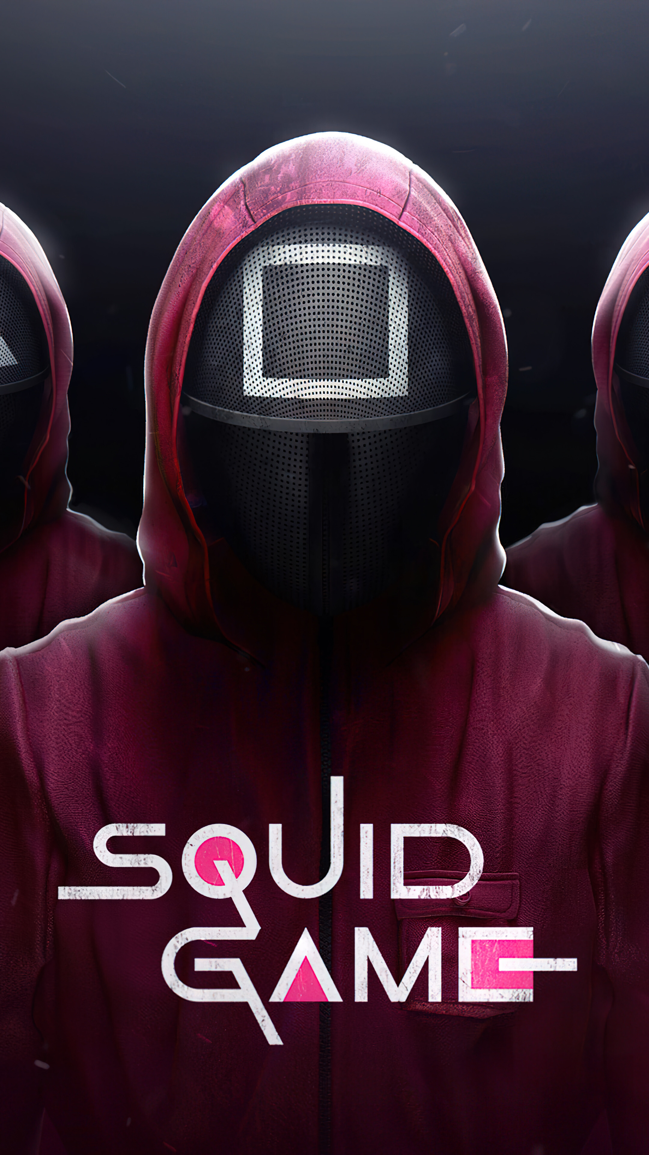 Pink soldiers wallpaper, Squid Game mask, Striking PC desktop background, 4k resolution, 2160x3840 4K Phone
