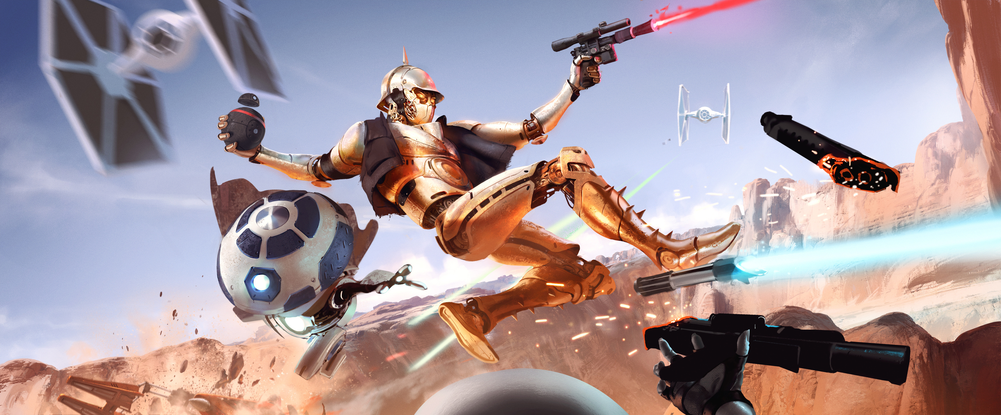 C-3PO HD wallpapers, Background images, Star Wars, 3500x1460 Dual Screen Desktop