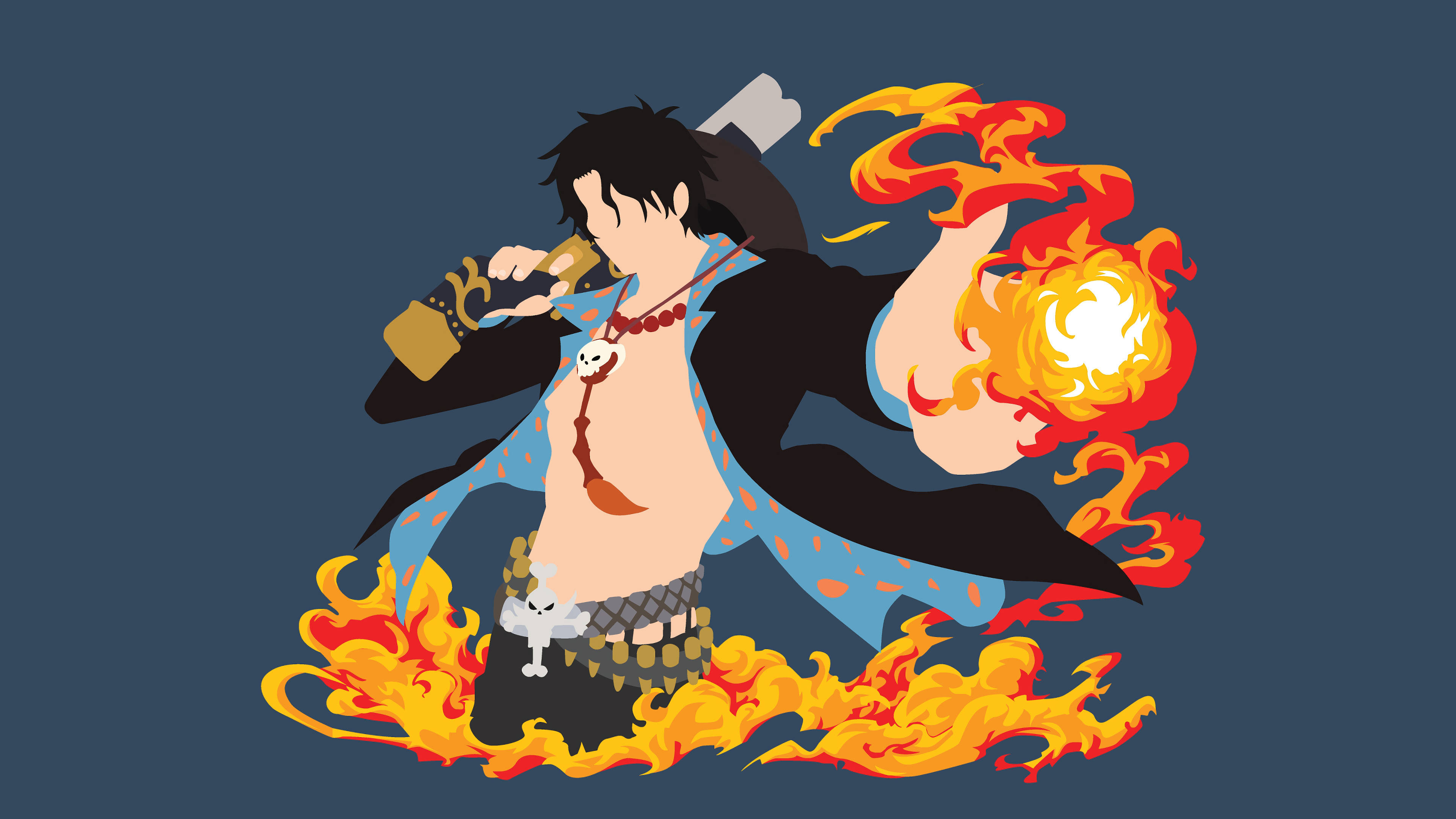 Portgas D. Ace, One Piece, minimalist vector art, 4K Desktop wallpaper