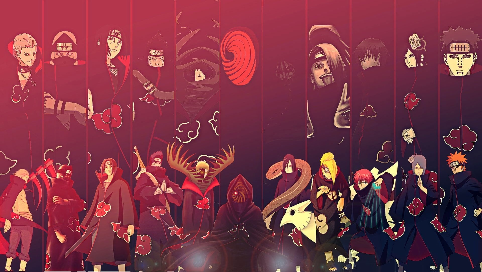 Itachi Uchiha, Pain Nagato, Tobi Obito Uchiha, Akatsuki members, Naruto Shippuden, HD Desktop wallpaper