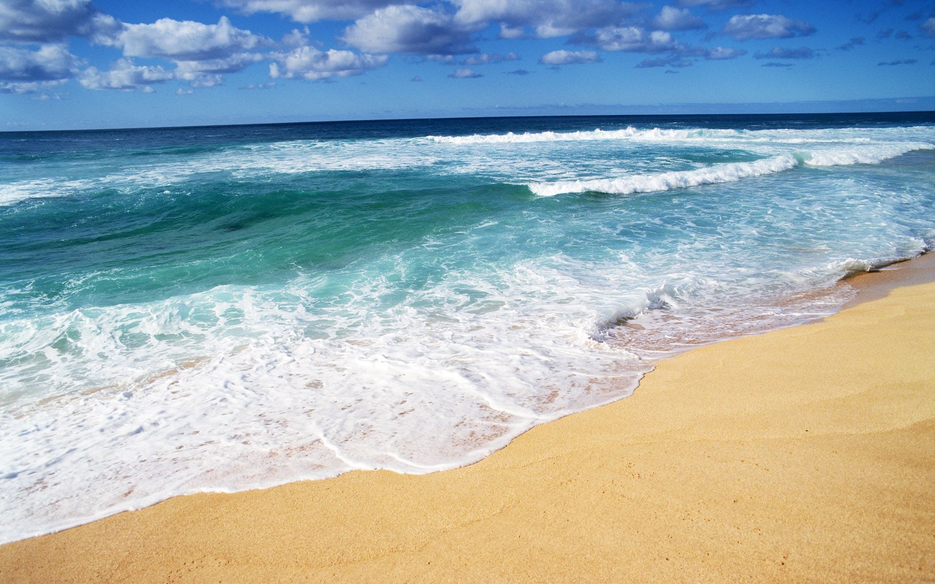 turquoise ocean waves, foamy white sea surf, golden sandy beach, HD Desktop wallpaper