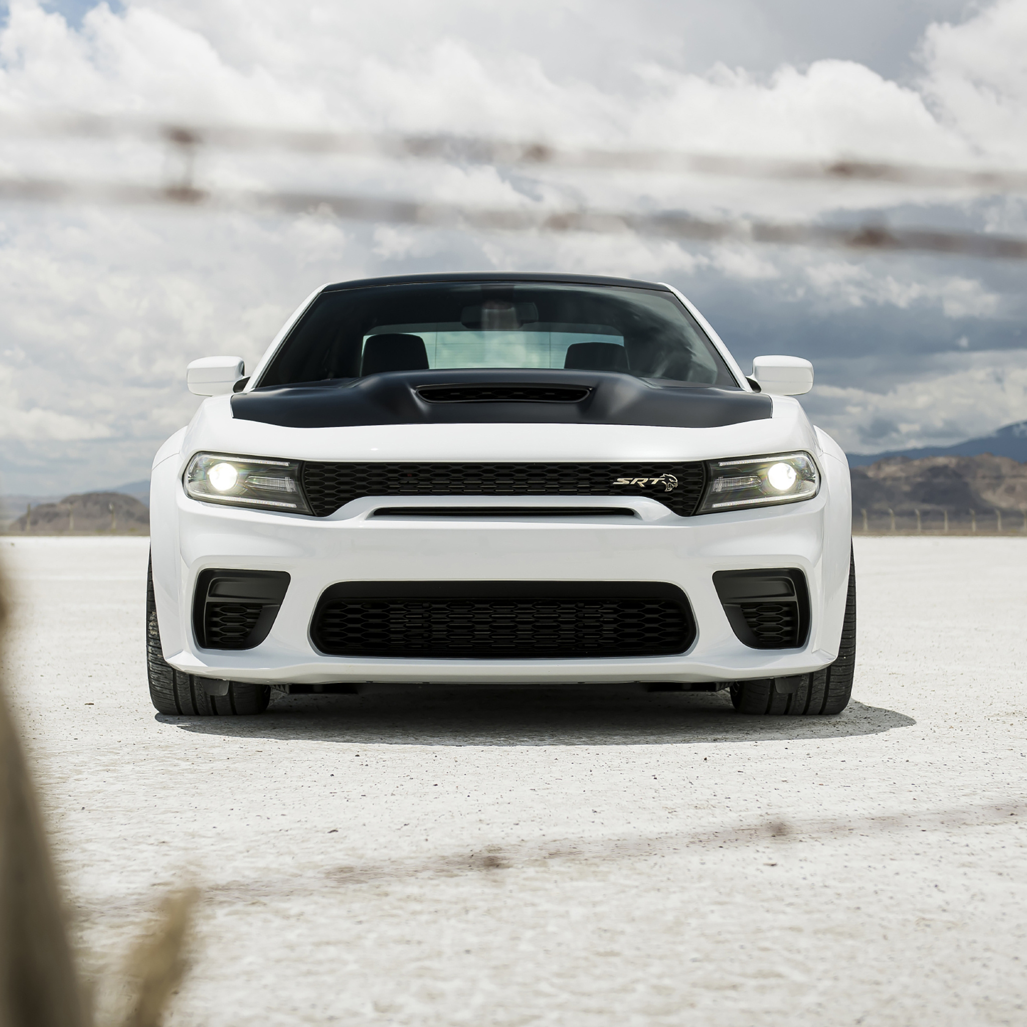 Dodge Charger SRT Hellcat, Bonneville Salt Flats, barbed wire fence, HD Phone wallpaper