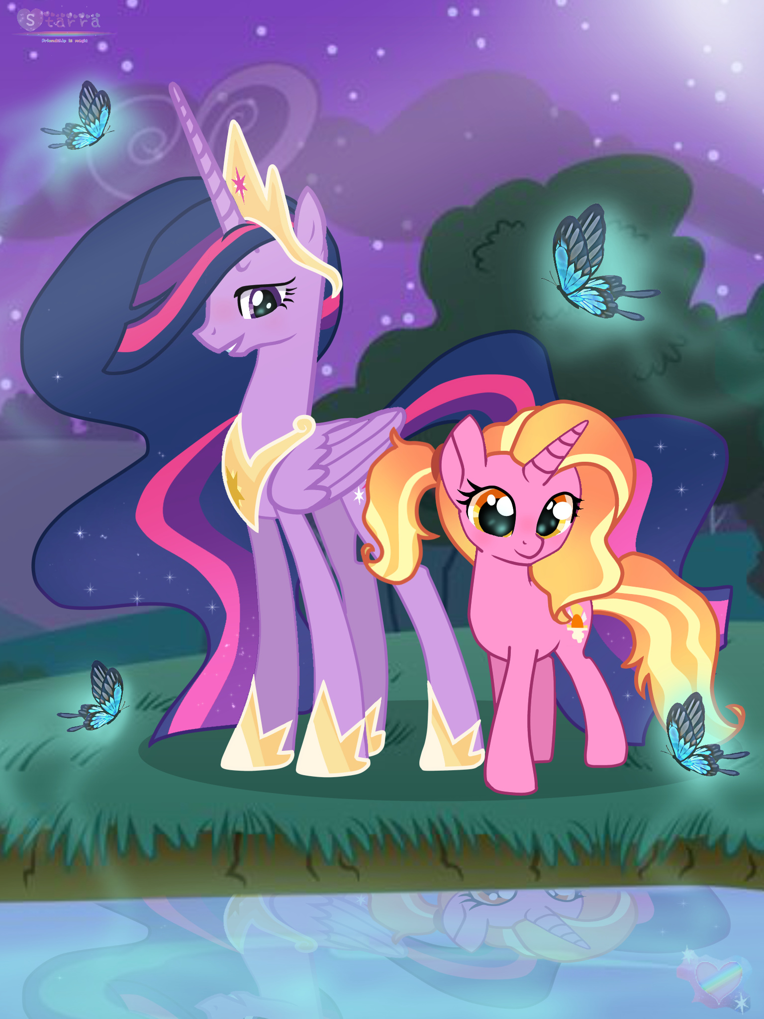 Future Twilight Sparkle, Luster Dawn, Glowing blue butterflies, HD Phone wallpaper