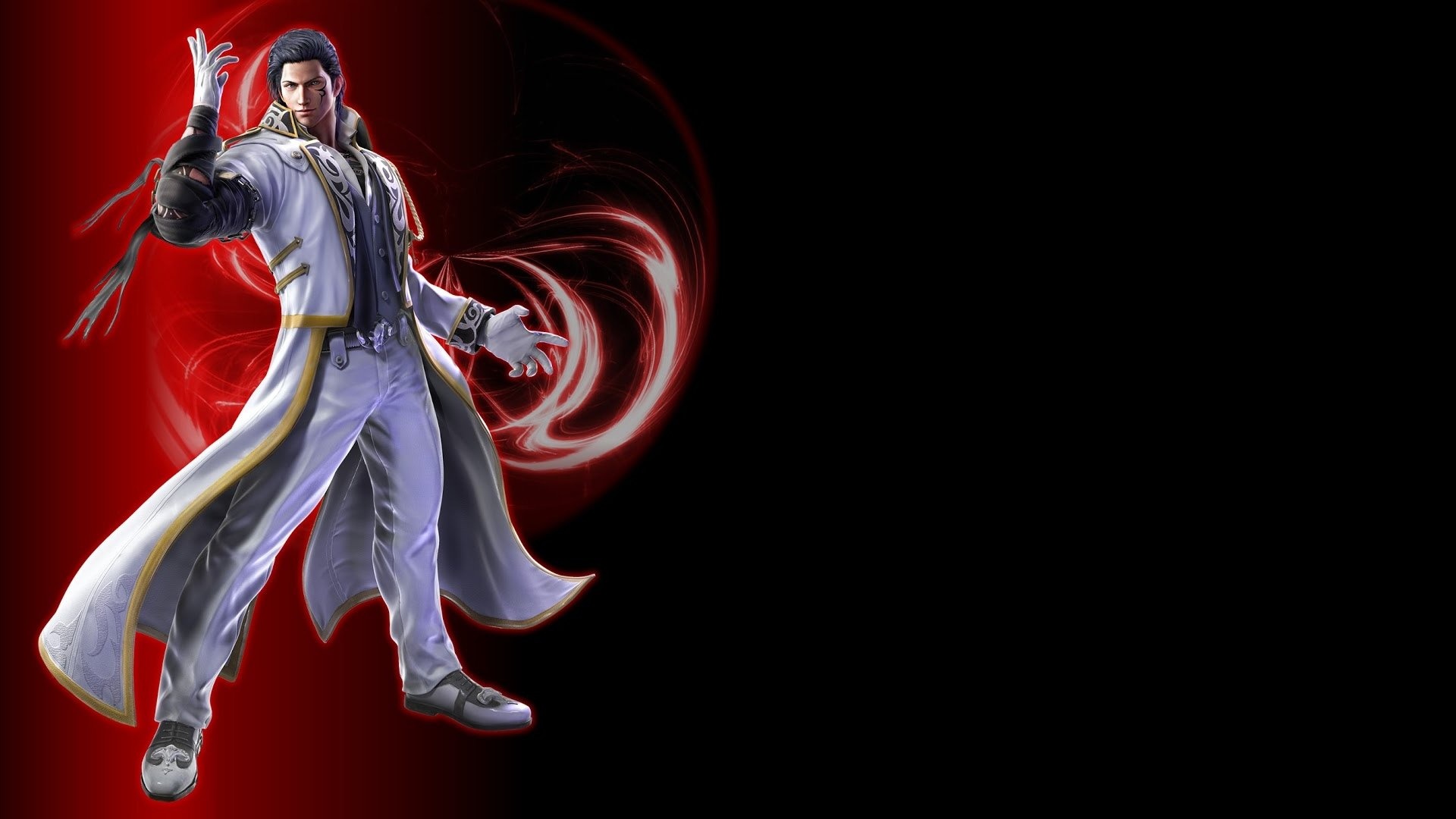 Claudio Serafino, white exorcist coat, swirling red energy aura, Full HD Desktop wallpaper