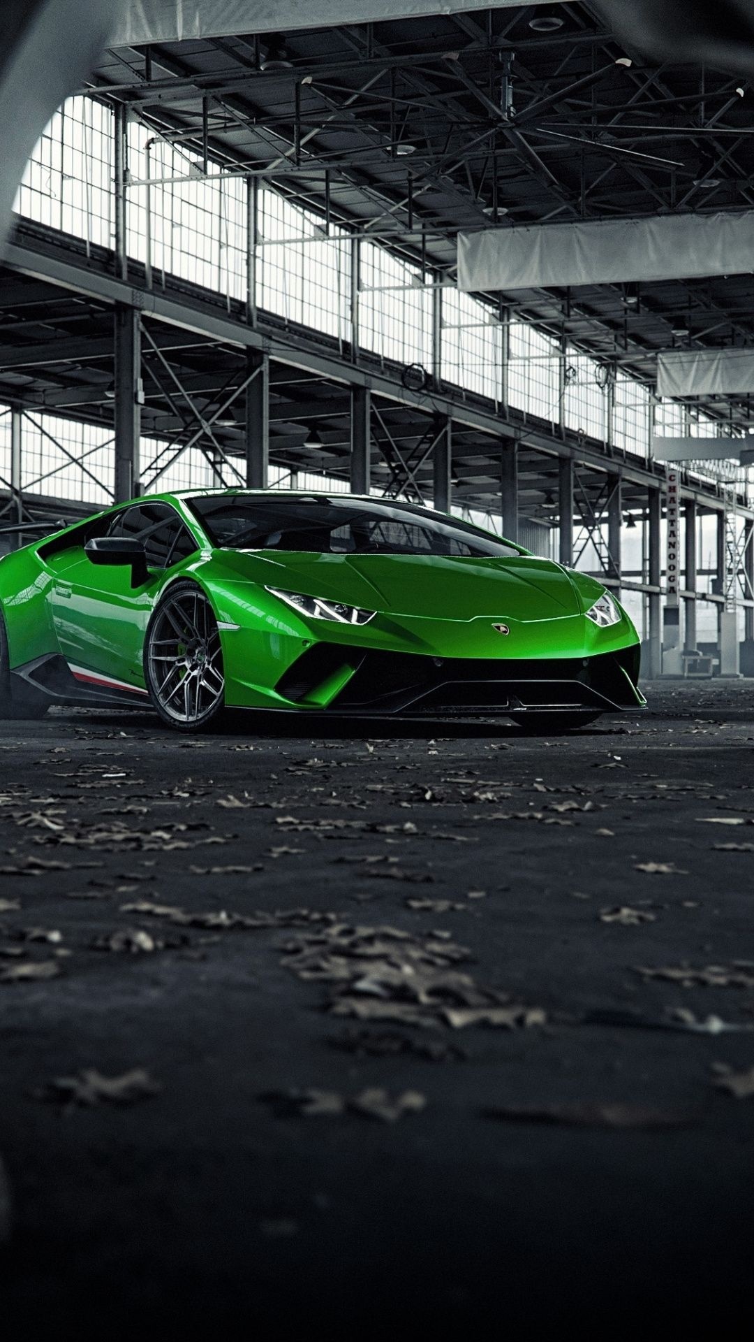Lamborghini Huracan Performante, industrial warehouse interior, Chattanooga pillar sign, Full HD Phone wallpaper