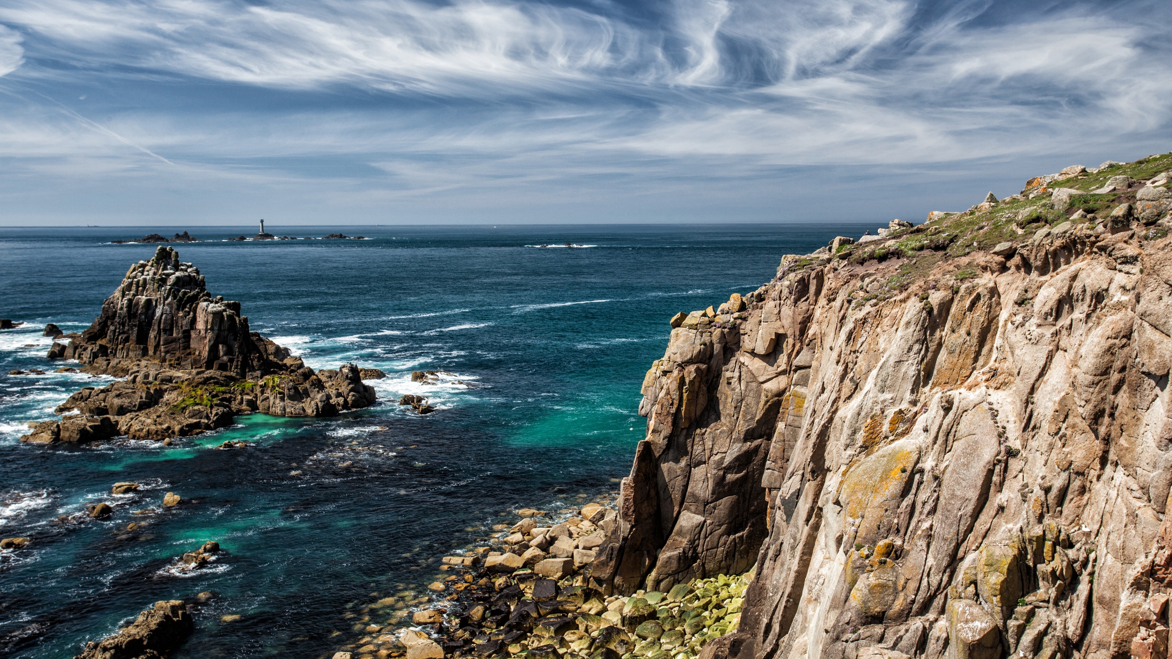 Atlantic Ocean, Cornwall wallpaper, England rocks, Coastal scenery, 3840x2160 4K Desktop