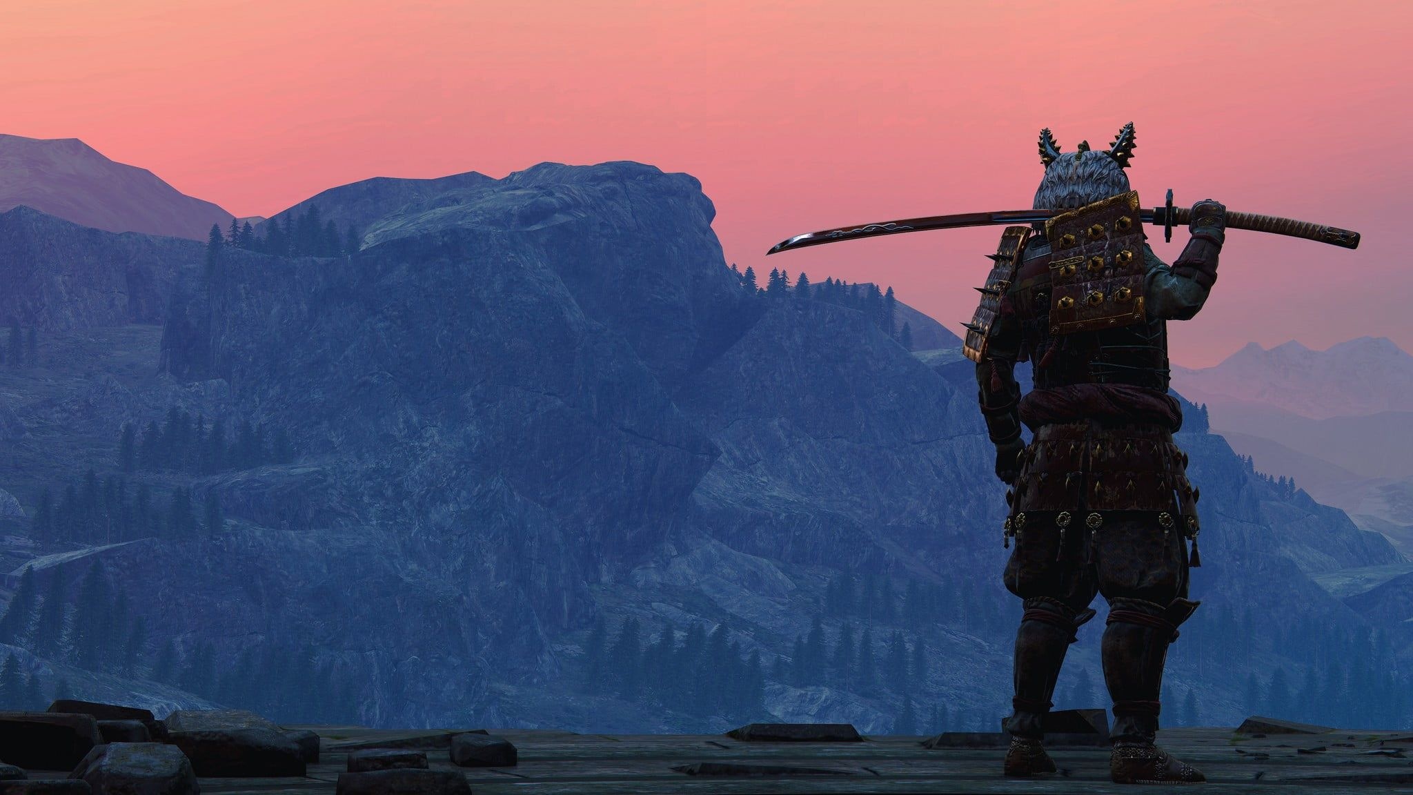 For Honor Kensei, nodachi sword, twilight mountain vista, HD Desktop wallpaper