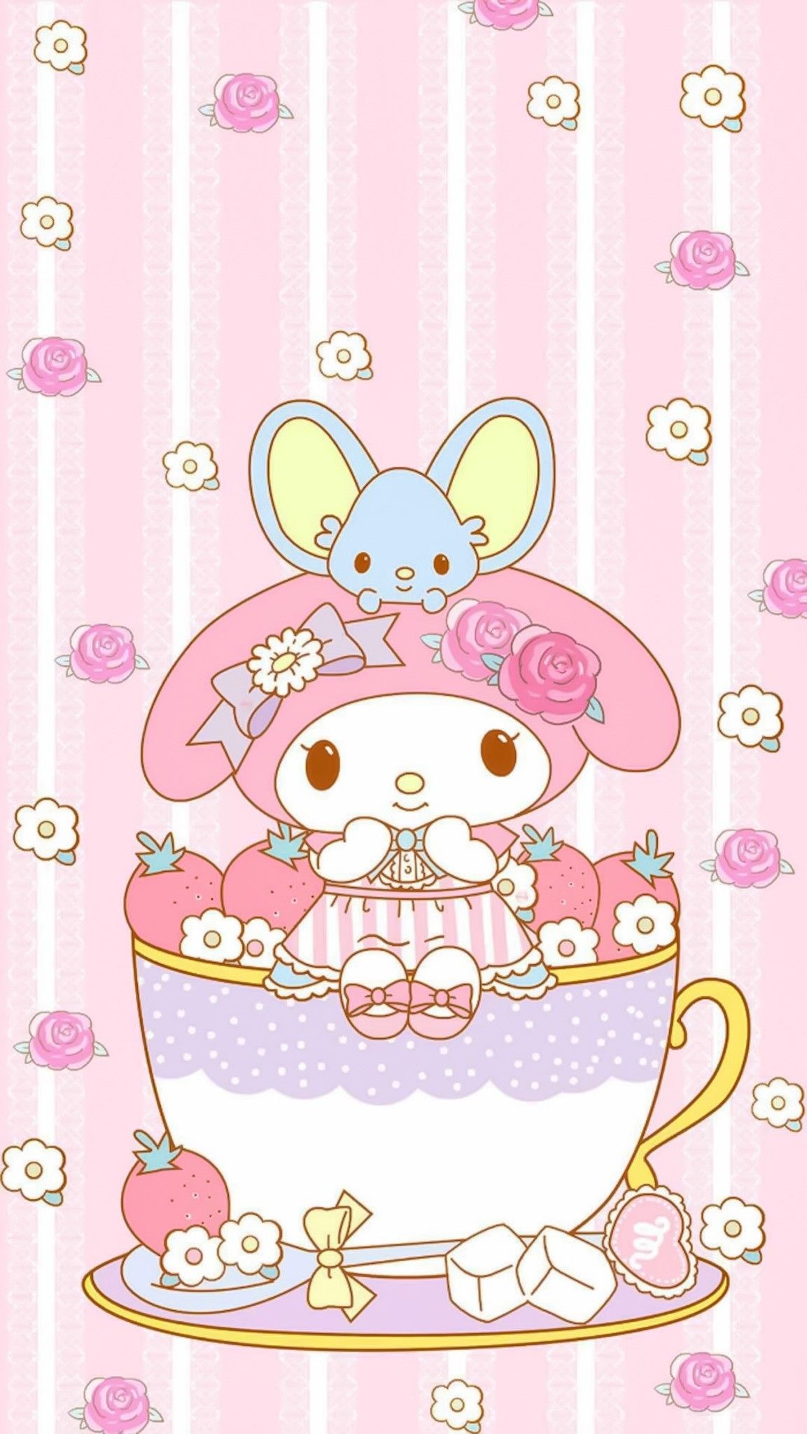 My Melody, Flat the Mouse, pastel strawberry teacup, HD Phone wallpaper