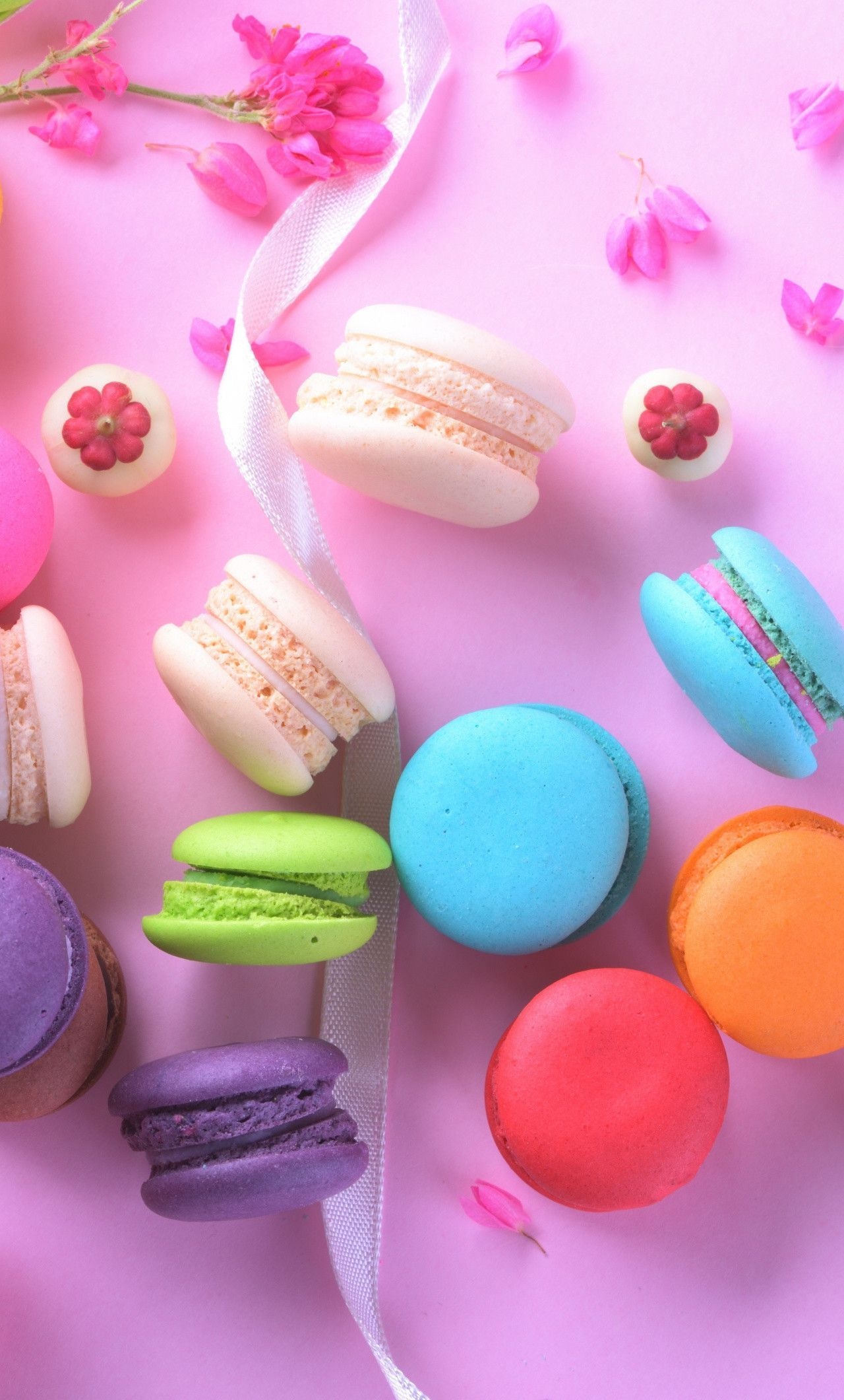 Macaron assortment, Assorted flavors, Delightful French pastries, Elegant dessert display, 1280x2120 HD Phone