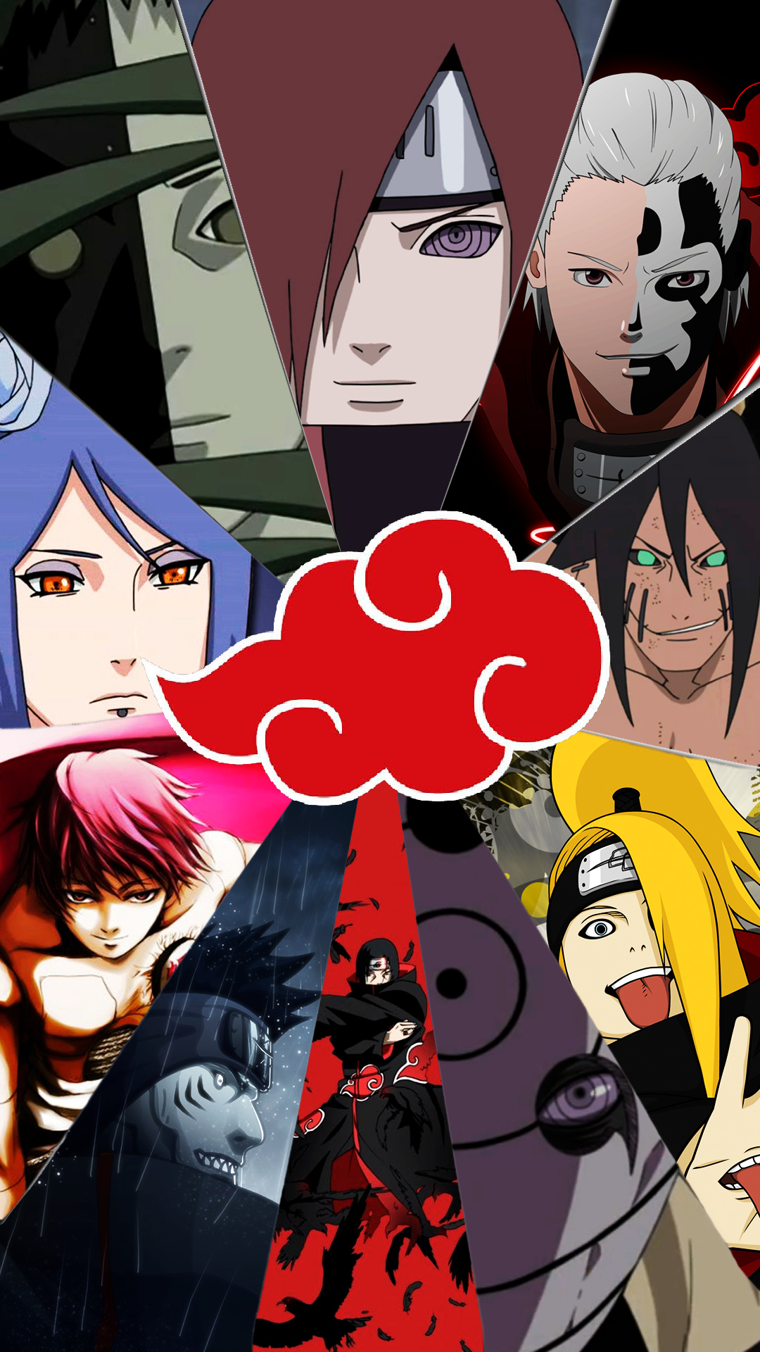 Akatsuki red cloud, Nagato, Itachi Uchiha, Deidara, Konan, Full HD Phone wallpaper
