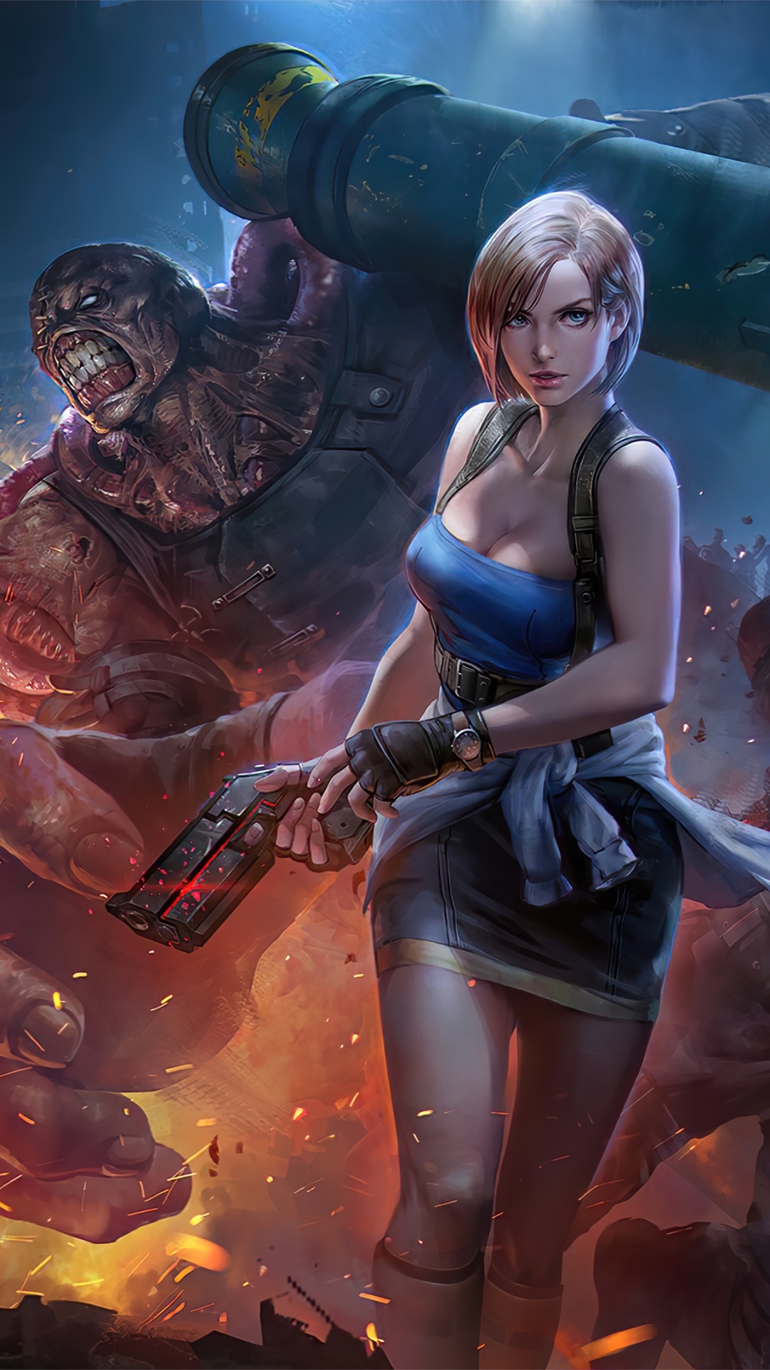 Jill Valentine, Nemesis, rocket launcher, Full HD Phone wallpaper