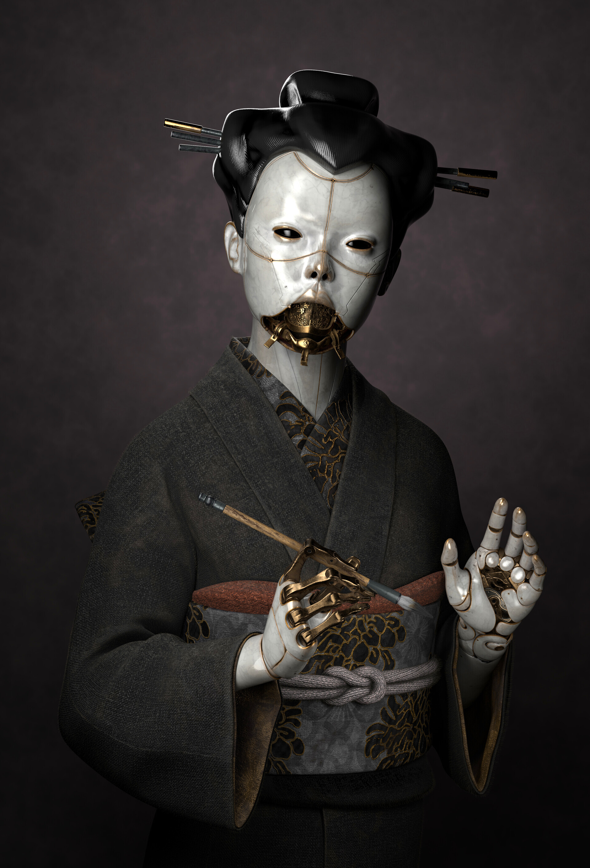 Artistic geisha, Futuristic movie, Cybernetic world, Visual masterpiece, 1920x2830 HD Phone