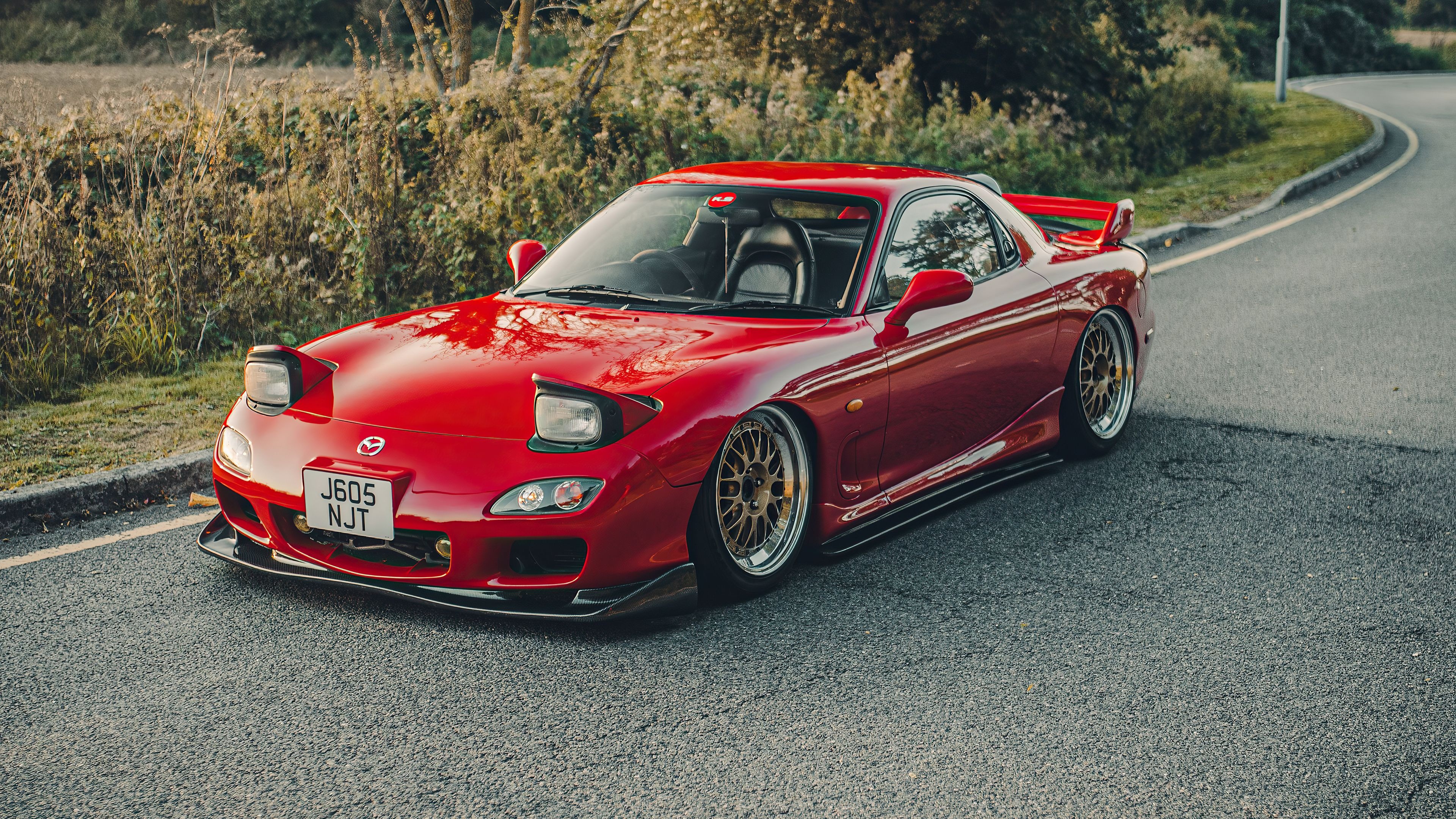 Mazda RX-7 FD, J605 NJT, aftermarket deep-dish wheels, 4K Desktop wallpaper
