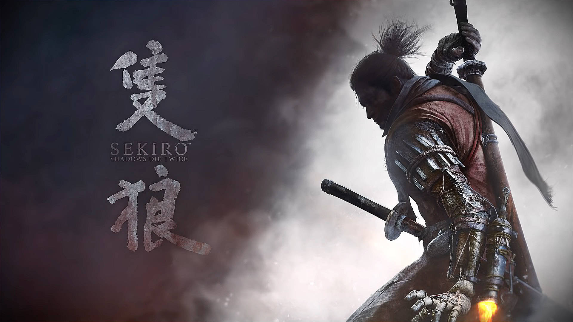 Wolf, Shinobi Prosthetic, SEKIRO SHADOWS DIE TWICE text, Full HD Desktop wallpaper