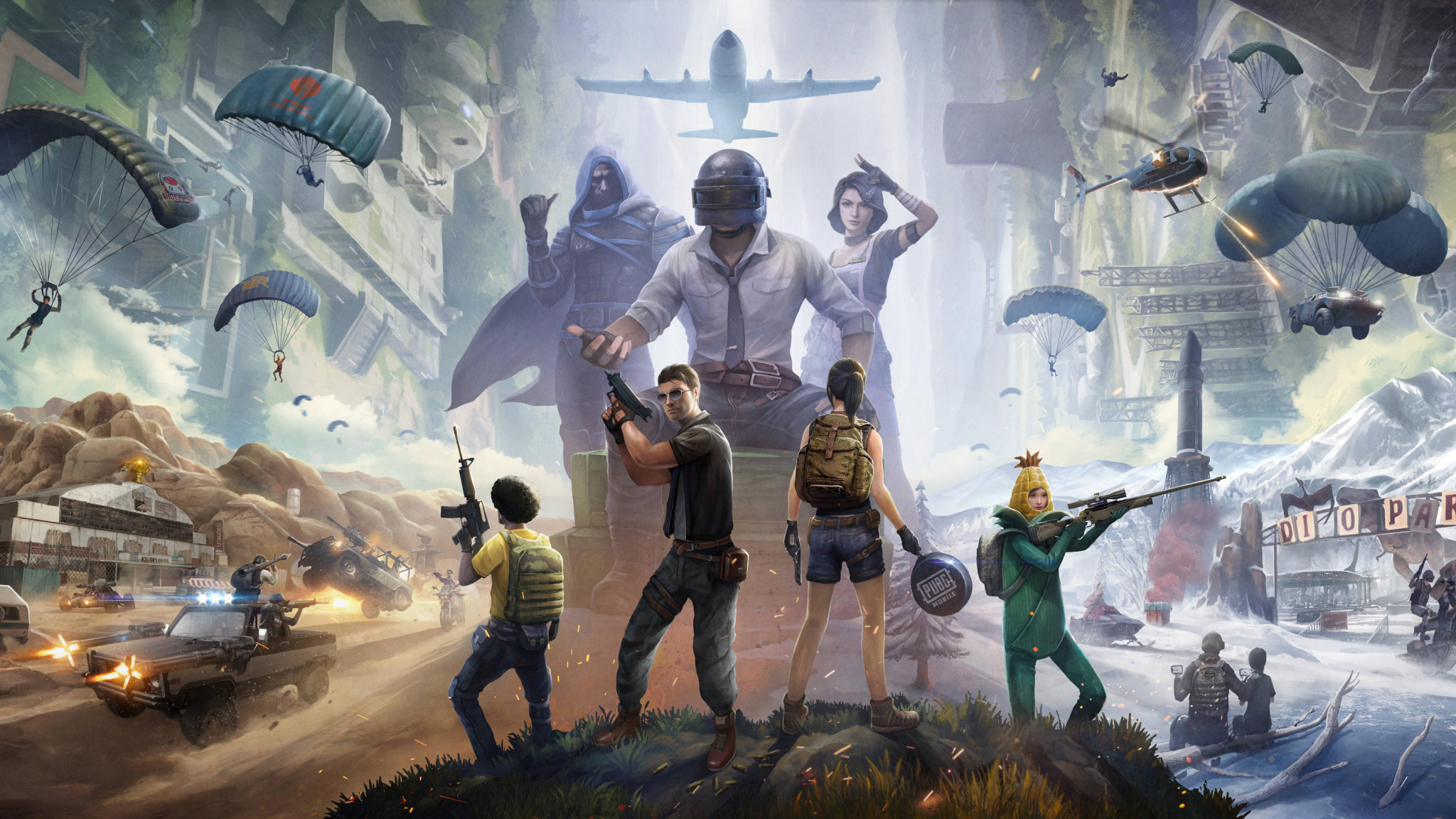 The Lone Survivor, Vikendi Dino Park, PUBG Mobile frying pan, corn suit sniper, C-130 cargo plane, HD Desktop wallpaper