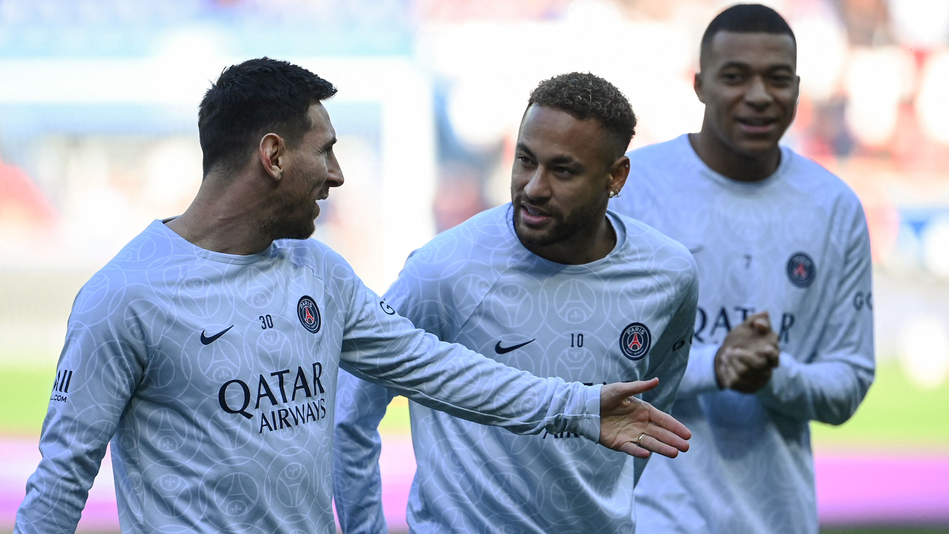 Lionel Messi, Neymar Jr, Kylian Mbappe, Paris Saint-Germain kit, Full HD Desktop wallpaper