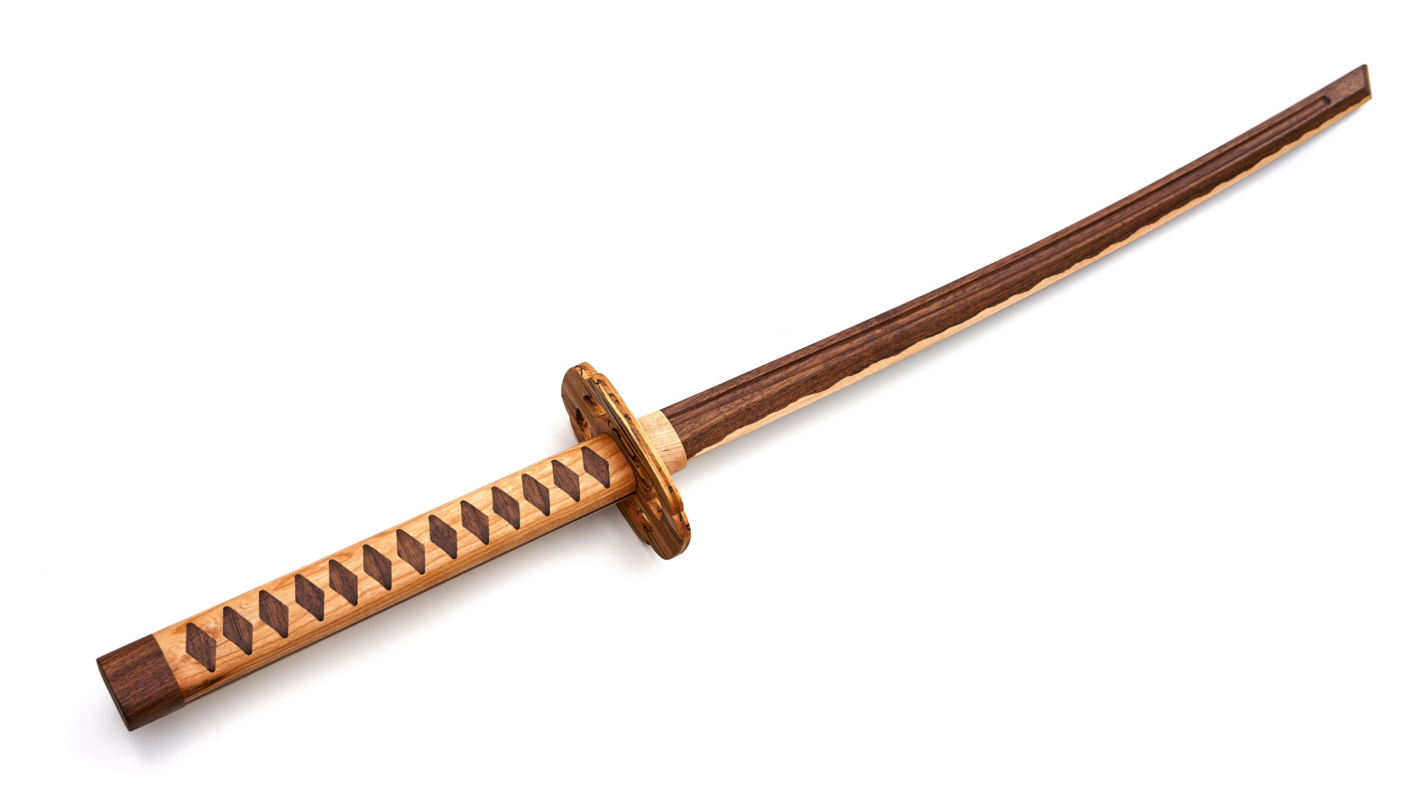Handcrafted wooden katana, Carved wooden tsuba guard, Diamond pattern wooden tsuka, HD Desktop wallpaper