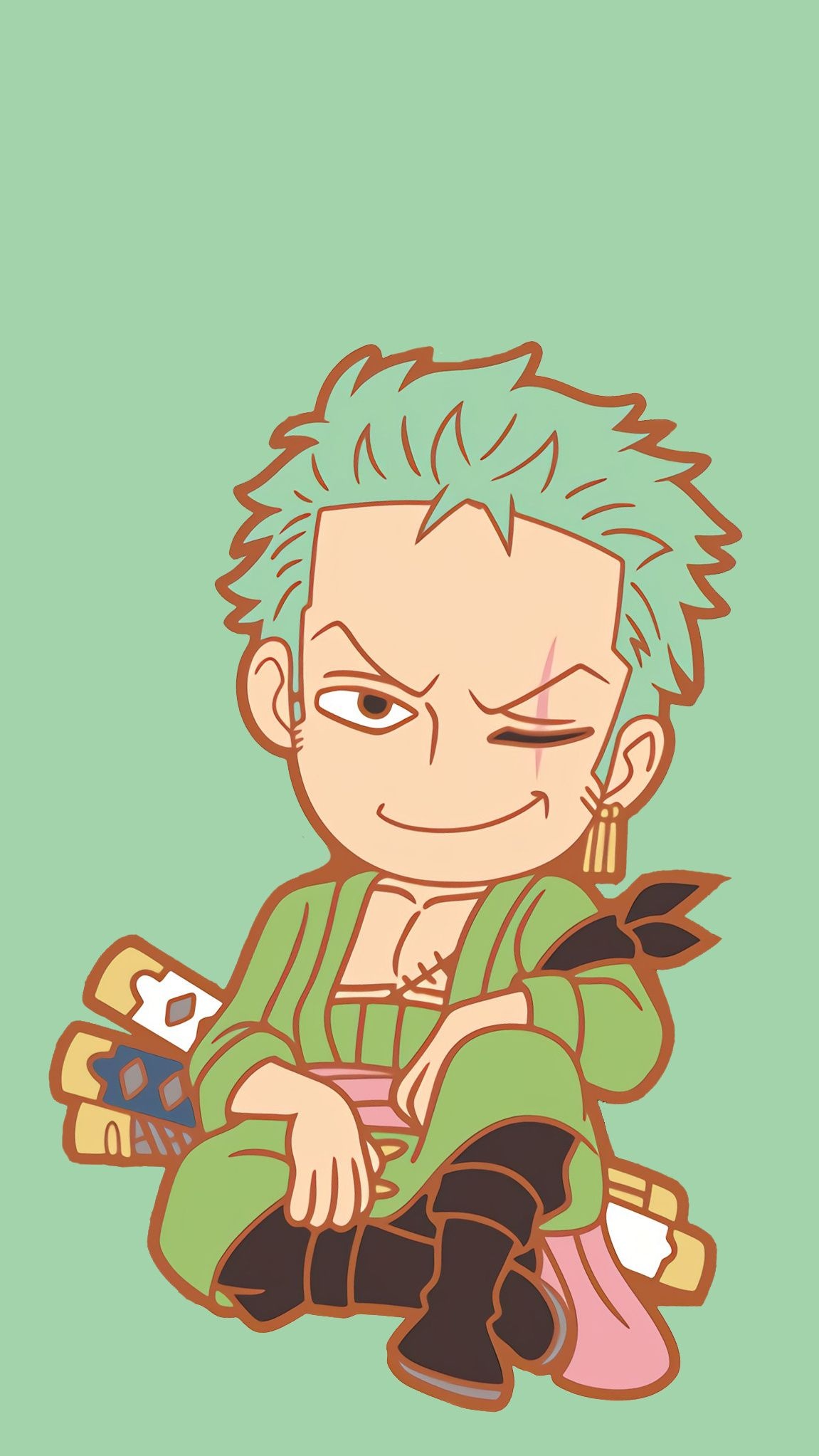 Chibi Roronoa Zoro, Zoro's three swords, One Piece, HD Phone wallpaper