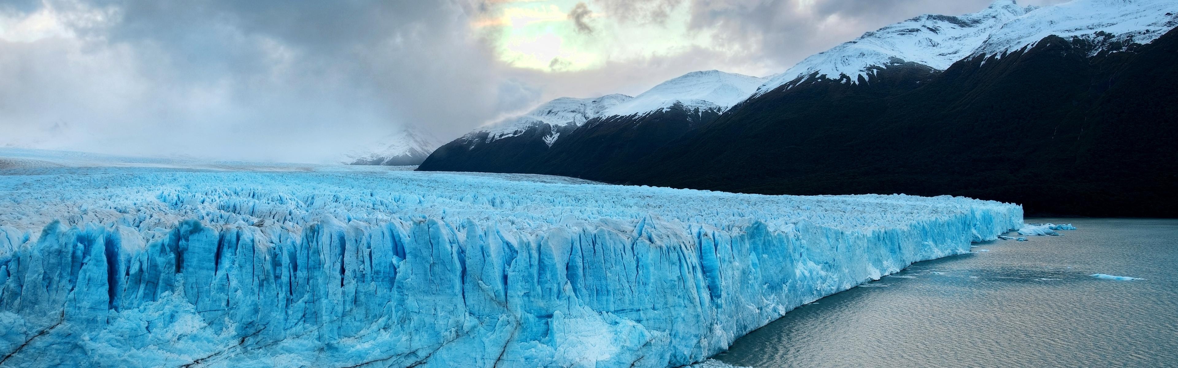 Ice landscape, Mountains, Glaciers, Arctic ocean, 3840x1200 Dual Screen Desktop