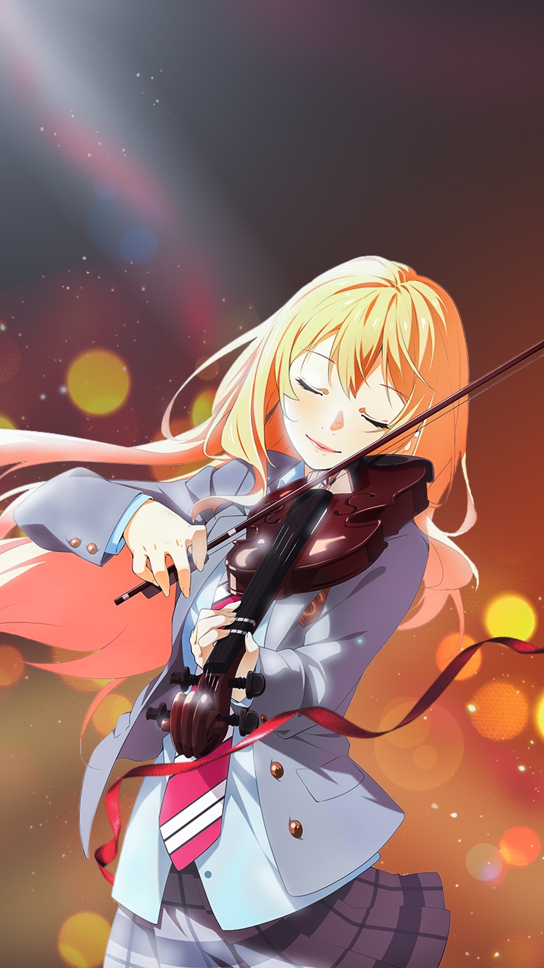 Kaori Miyazono, Violin performance, Stage bokeh lights, Full HD Phone wallpaper