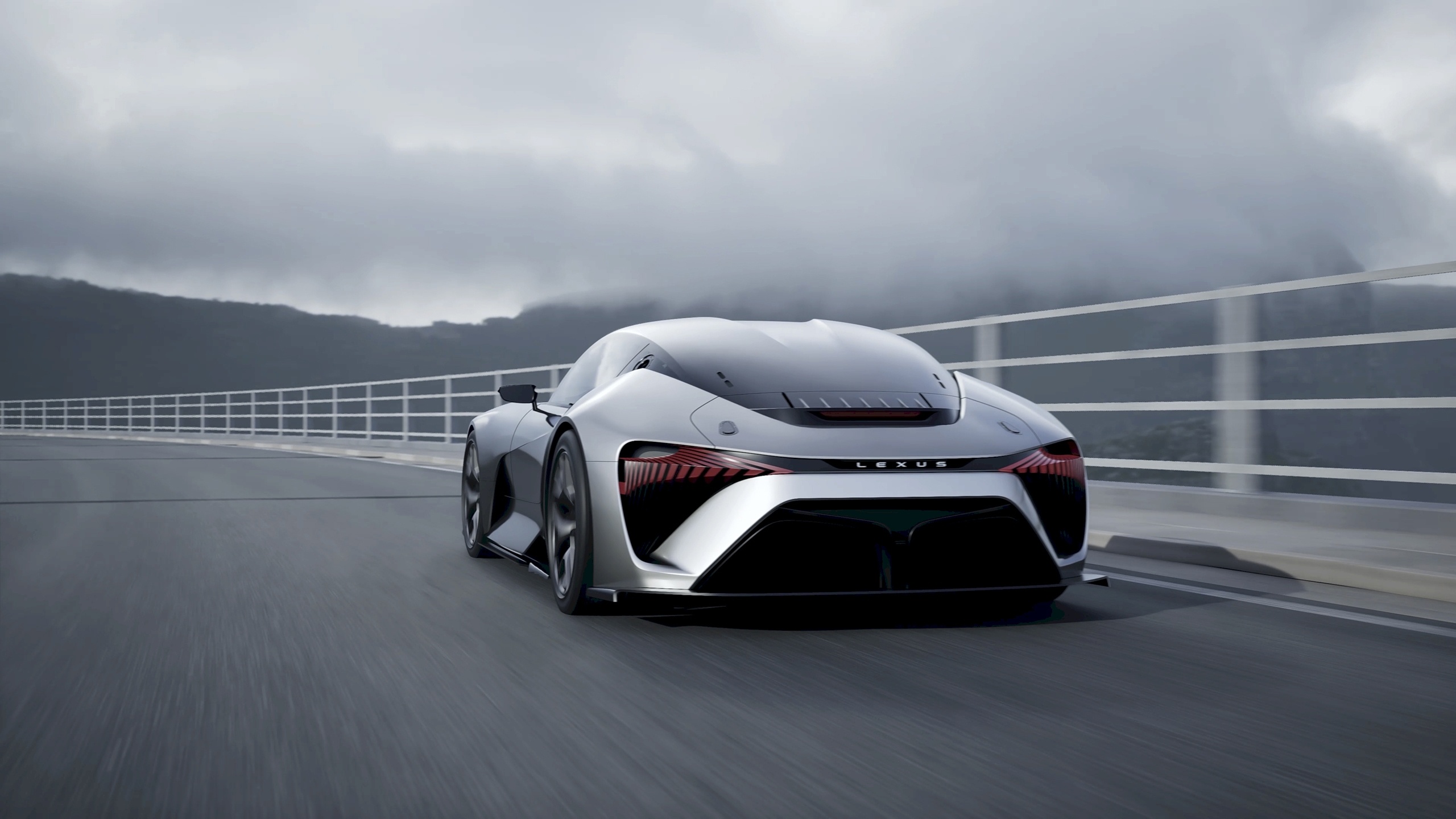 Lexus Electrified Sport Concept, LEXUS, foggy mountain bridge road, HD Desktop wallpaper