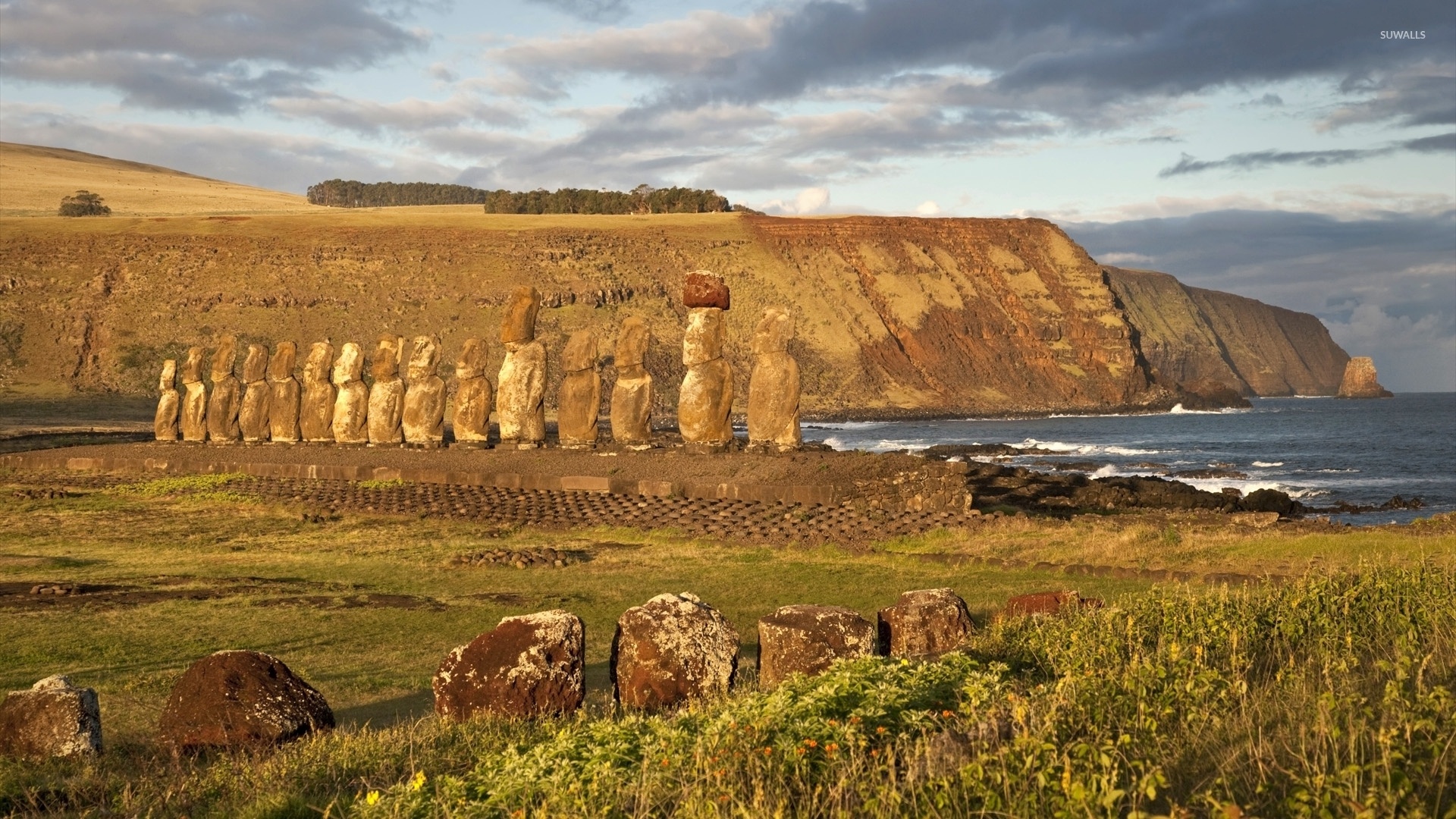 Ancient stone statues, Easter Island wonders, Enigmatic sculptures, World wallpapers, 1920x1080 Full HD Desktop