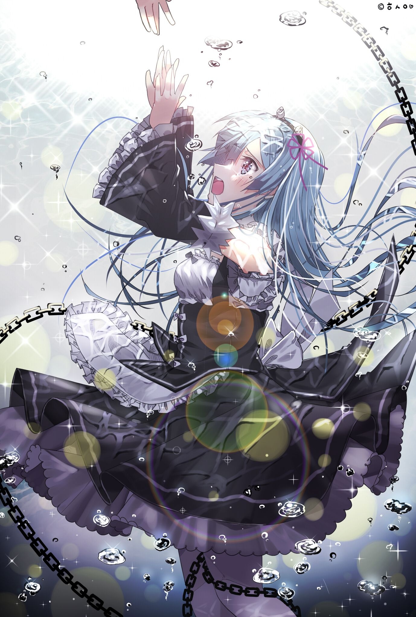 Rem, Subaru Natsuki reaching hand, Iron chains and bubbles, HD Phone wallpaper