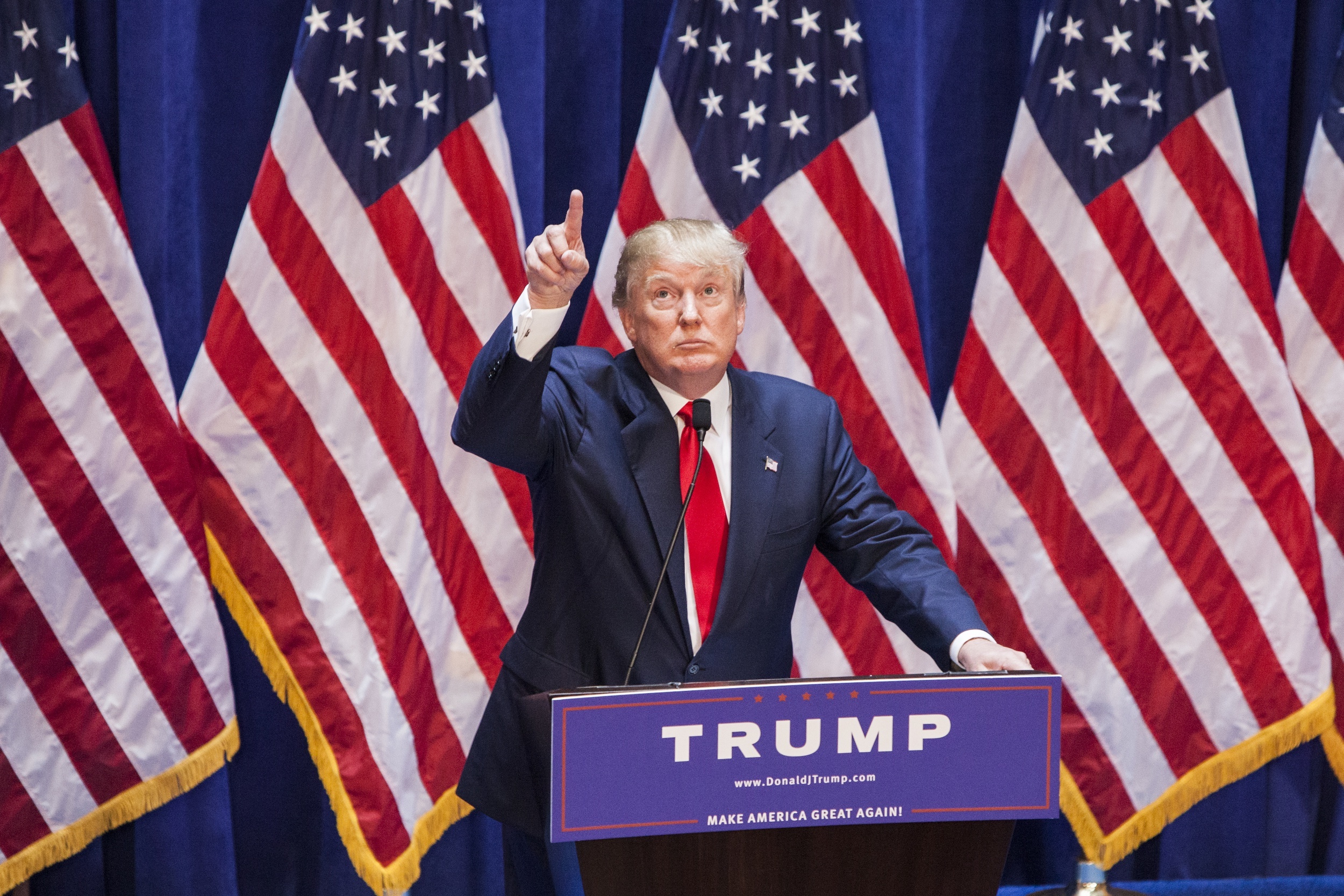 Donald Trump, TRUMP MAKE AMERICA GREAT AGAIN!, American flags backdrop, HD Desktop wallpaper
