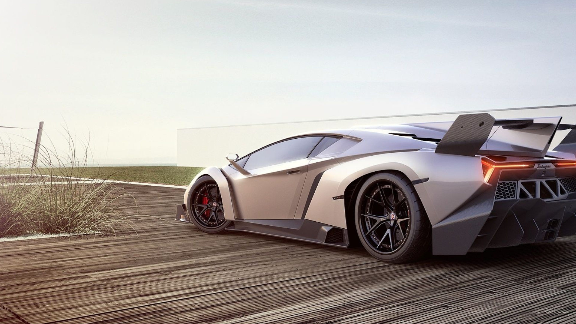 Lamborghini Veneno, wooden plank deck, aggressive rear diffuser, Full HD Desktop wallpaper