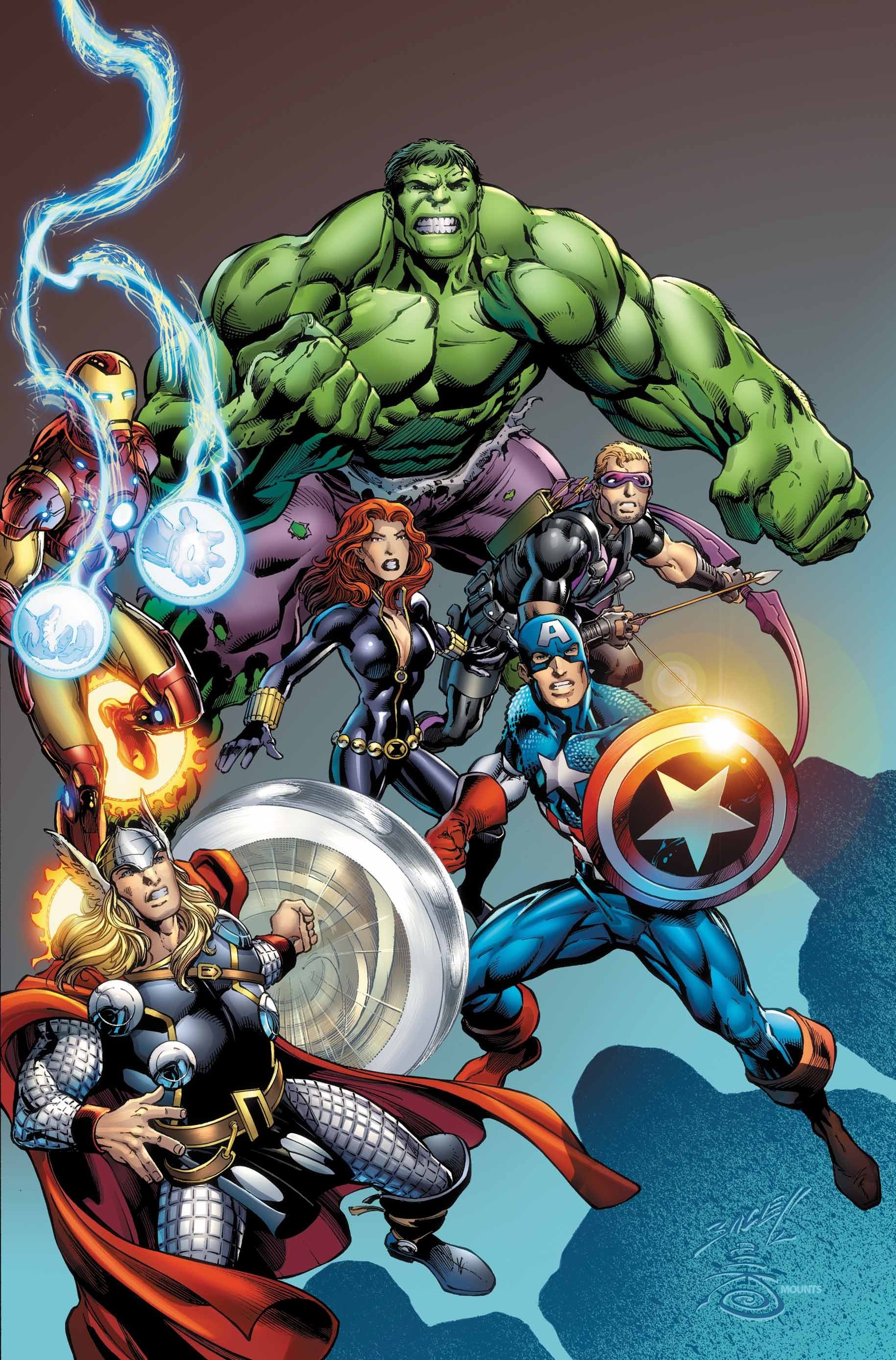Captain America, The Incredible Hulk, Thor with Mjolnir, Iron Man, Black Widow, HD Phone wallpaper