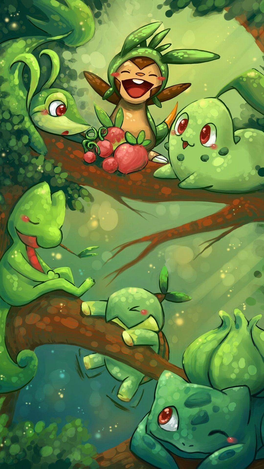 Grass Pokmon, Nature's wonders, Serene landscapes, Captivating creatures, 1080x1920 Full HD Phone