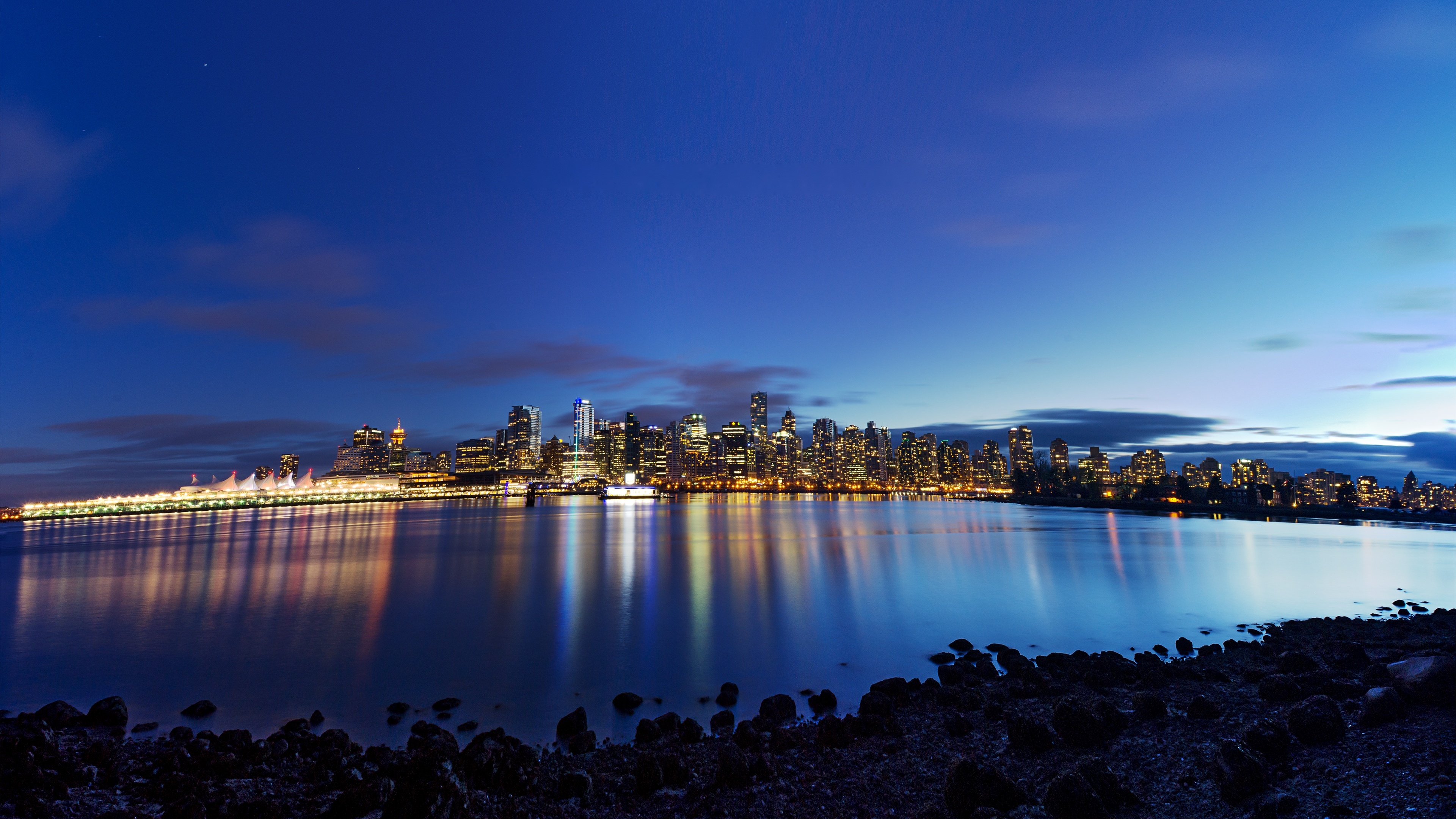 Downtown Vancouver skyline, Canada Place, Burrard Inlet, 4K Desktop wallpaper