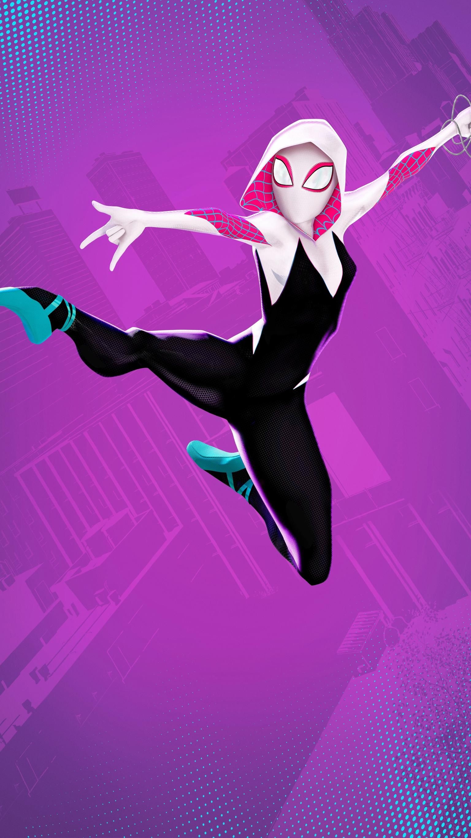 Spider-Verse phone wallpaper, Moviemania artwork, Gwen Stacy in action, Arachnid heroes, 1540x2740 HD Phone