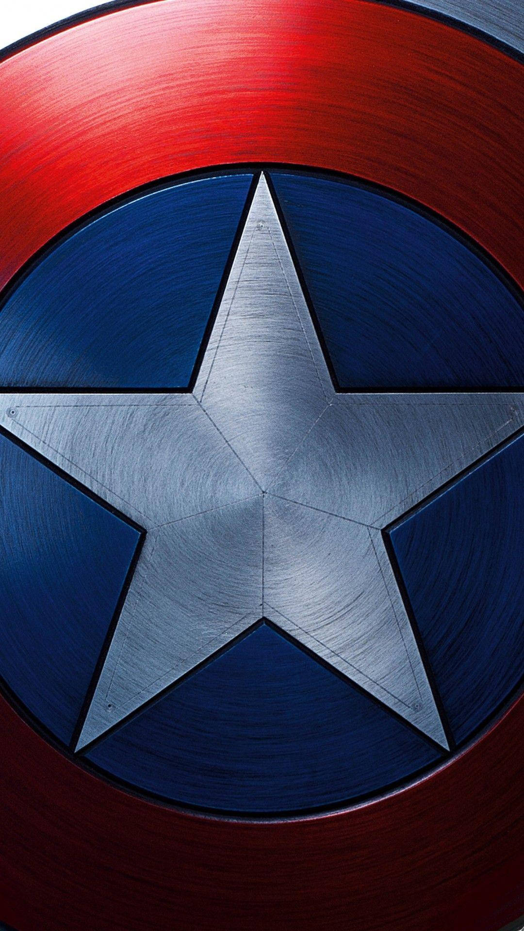 Captain America's shield, brushed metal star emblem, concentric red blue rings, Full HD Phone wallpaper