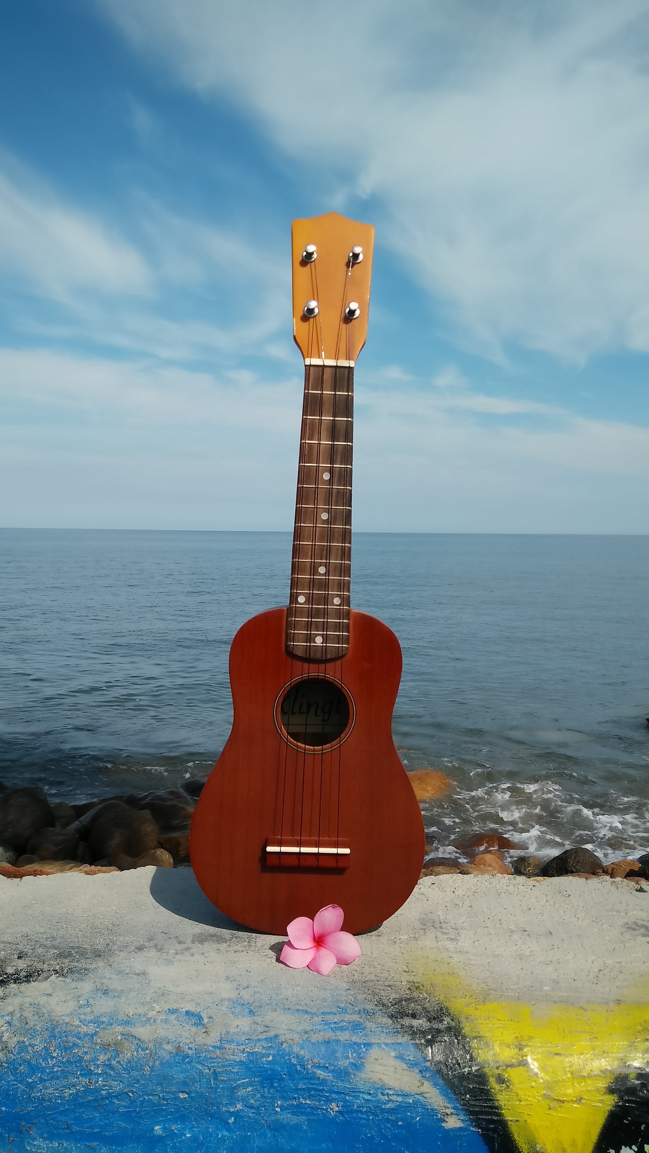 Sea, Acoustic guitar, Blue, Musical instrument, 2160x3840 4K Phone