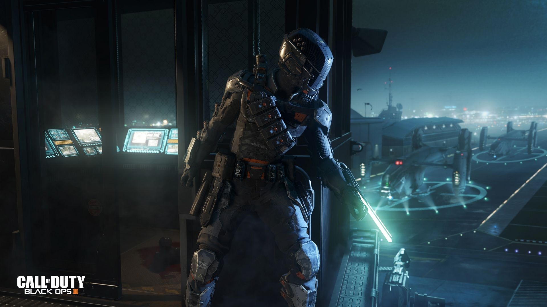 Call of Duty: Black Ops III, Tactical cybernetic operative, VTOL aircraft flight deck, Full HD Desktop wallpaper