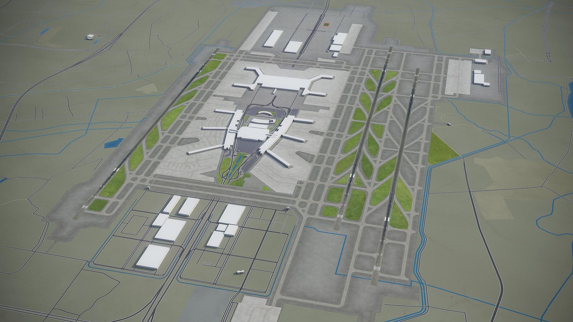 Guangzhou Baiyun Airport, 3D model, Airport architecture, 1920x1080 Full HD Desktop