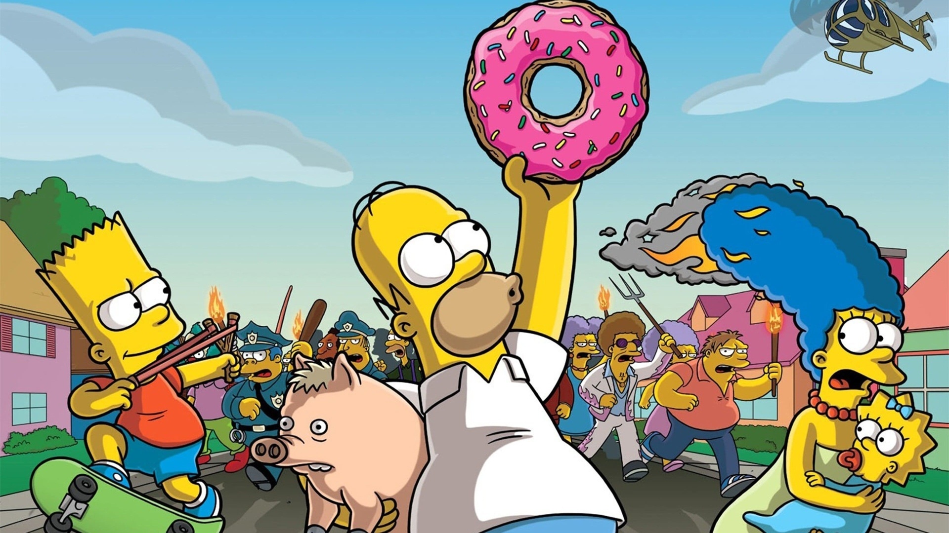 Homer Simpson, Animation, Yellow background, Comedy, 1920x1080 Full HD Desktop